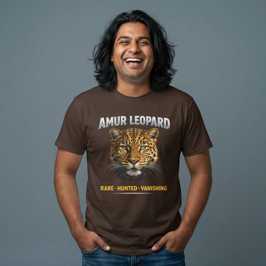 Amur Leopard Conservation Tee — 'Rare • Hunted • Vanishing' Wildlife T-Shirt