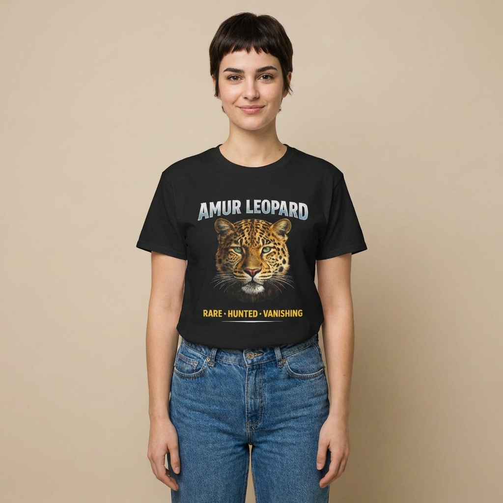 Amur Leopard Conservation Tee — 'Rare • Hunted • Vanishing' Wildlife T-Shirt