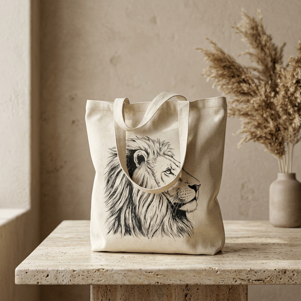 Lion Hand-Drawn Wildlife Portrait Tote