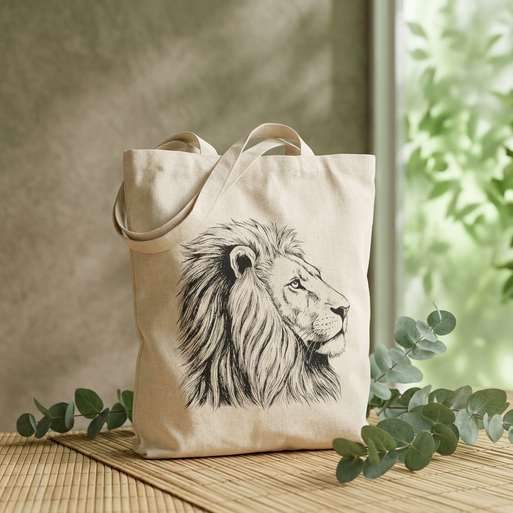 Lion Hand-Drawn Wildlife Portrait Tote