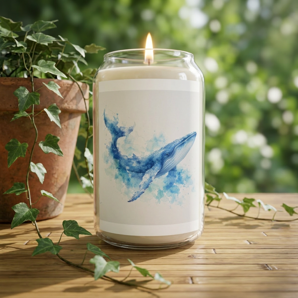 Whale Watercolor Soy Candle — 13.75 oz Scented Jar