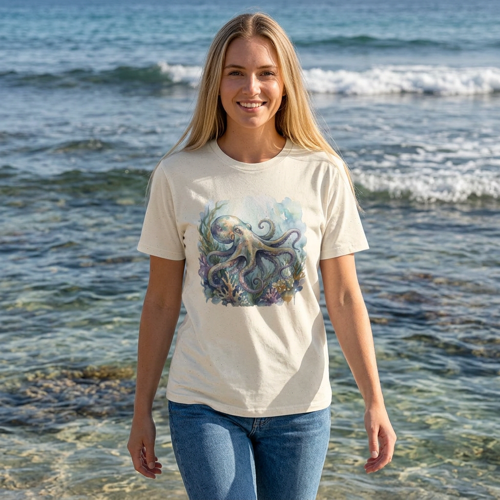 Octopus Watercolor T‑Shirt — Artistic Sea Life Tee for Ocean Lovers