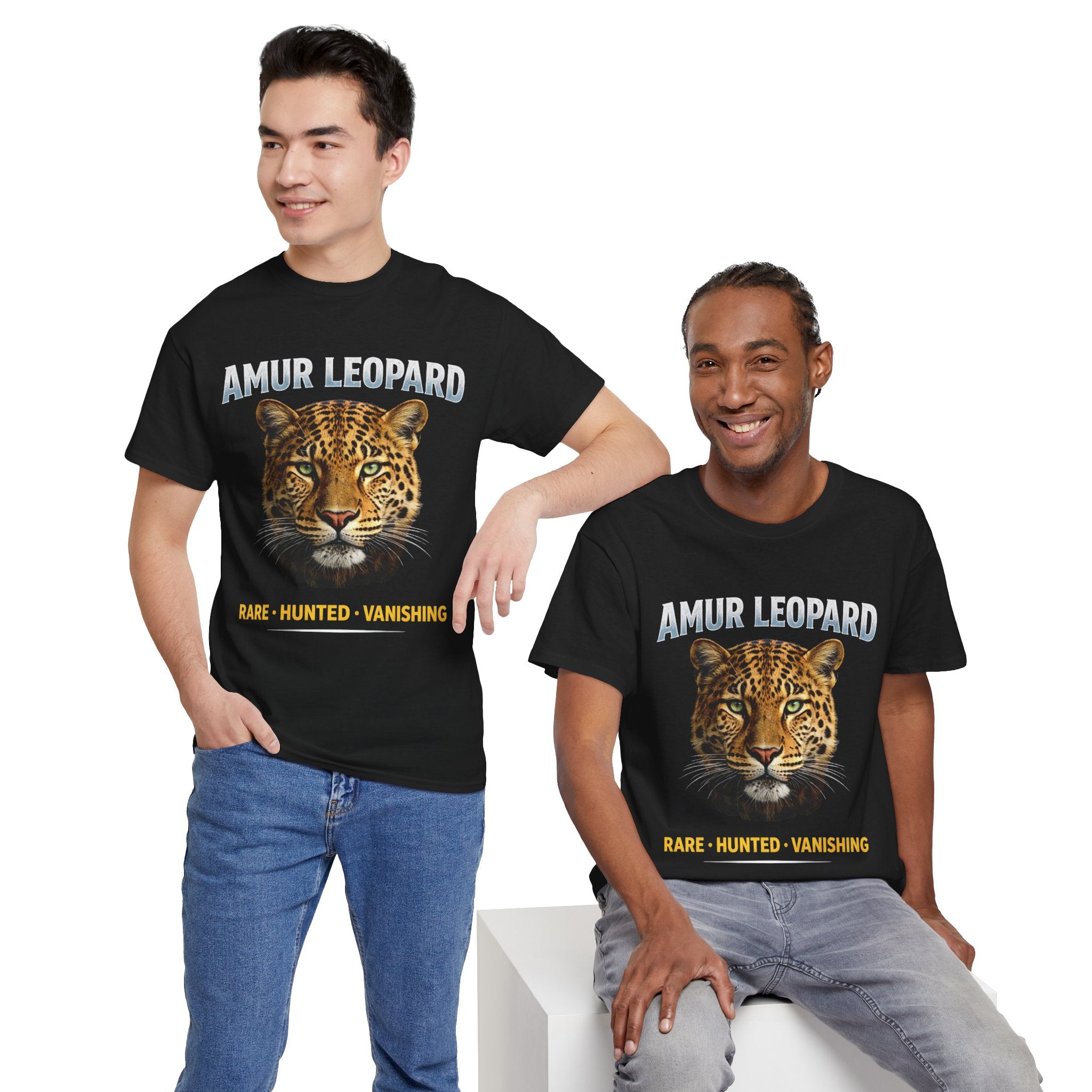 Amur Leopard Conservation Tee — 'Rare • Hunted • Vanishing' Wildlife T-Shirt