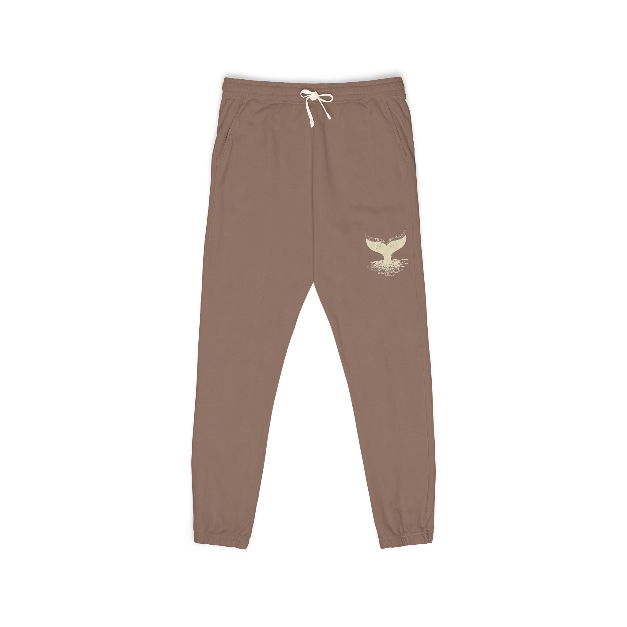 Embroidered Whale Tail Fleece Sweatpants — Garment-Dyed Cozy Joggers