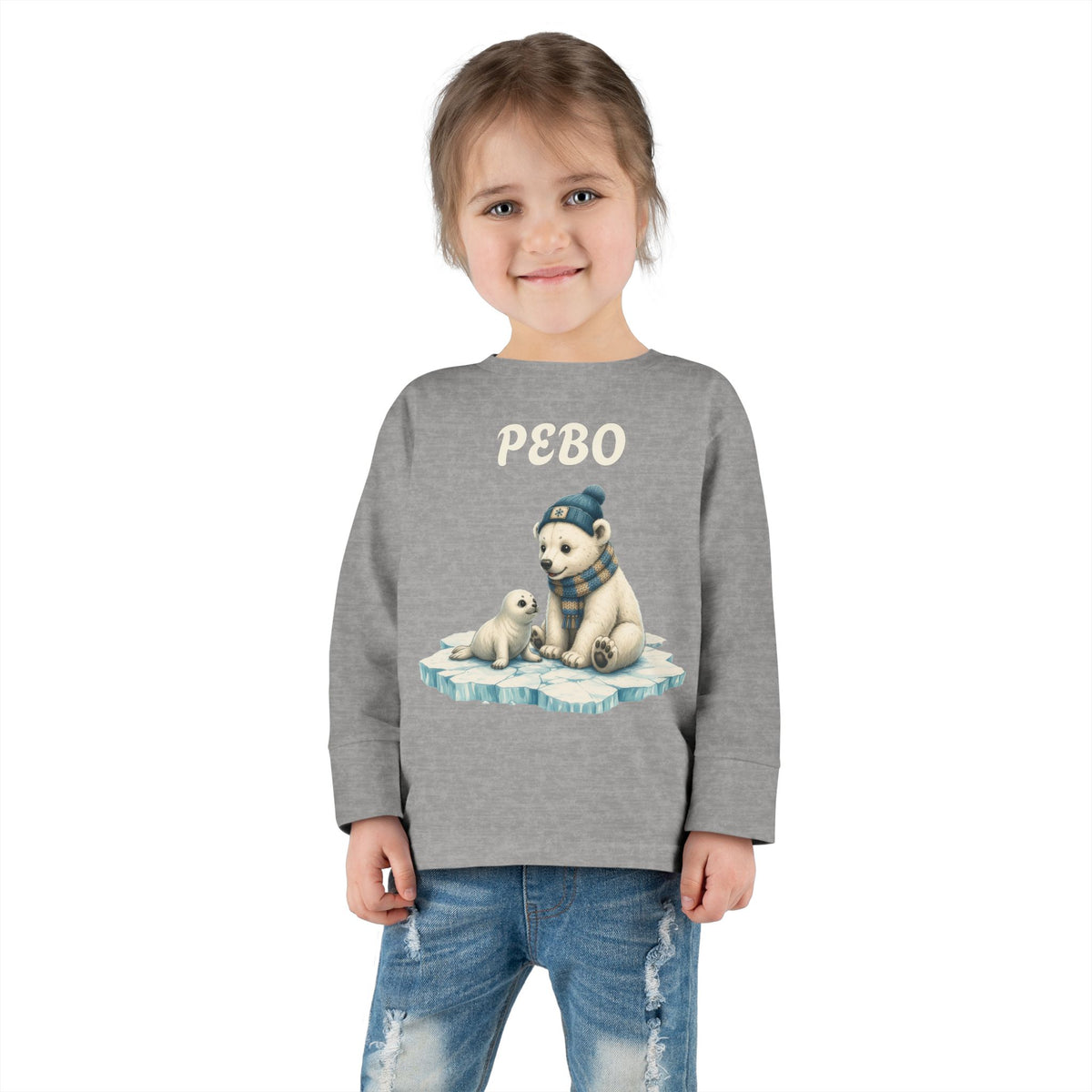 Toddler Long Sleeve Tee — Cozy Polar Bear & Seal Winter Shirt ("PEBO" Design)