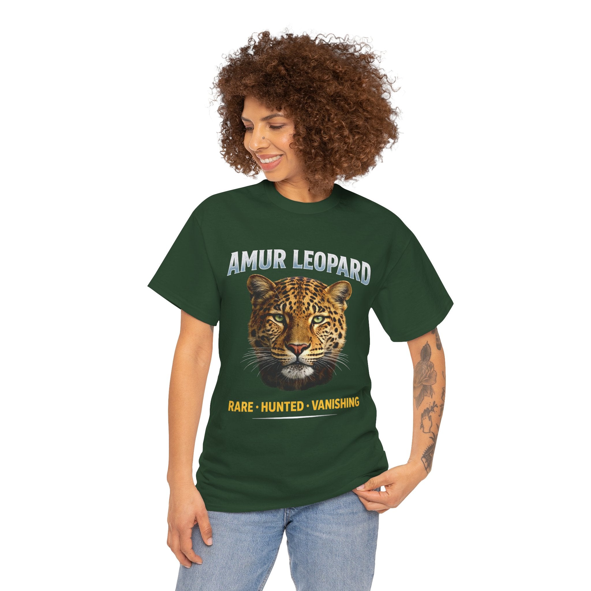 Amur Leopard Conservation Tee — 'Rare • Hunted • Vanishing' Wildlife T-Shirt