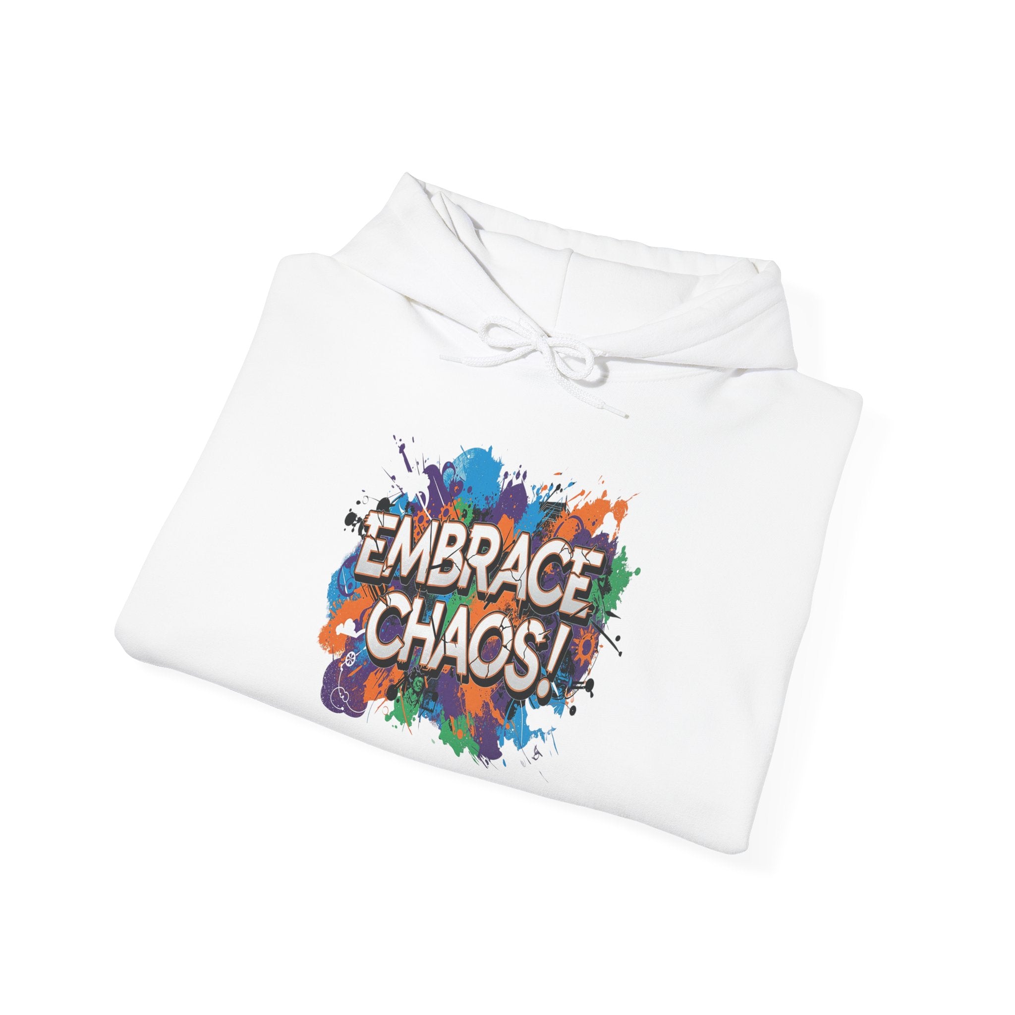 Unisex Heavy Blend™ Hooded Sweatshirt -  Embrace Chaos - Colorful Paint Splash Graphic