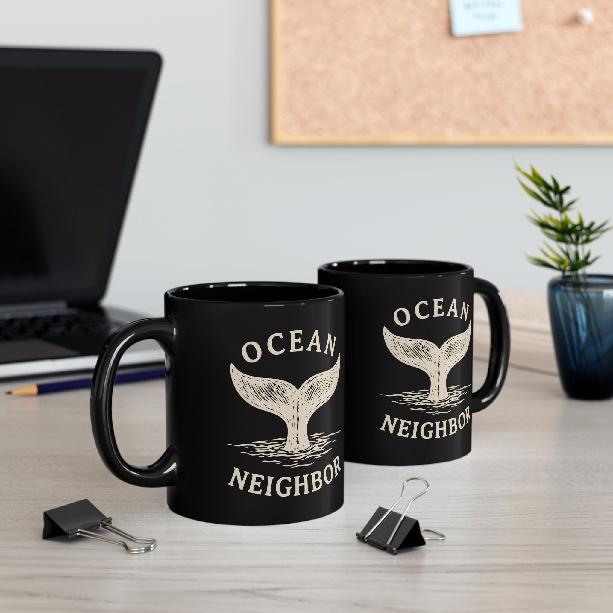 Ocean Neighbor Whale Tail Black Coffee Mug (11oz, 15oz)