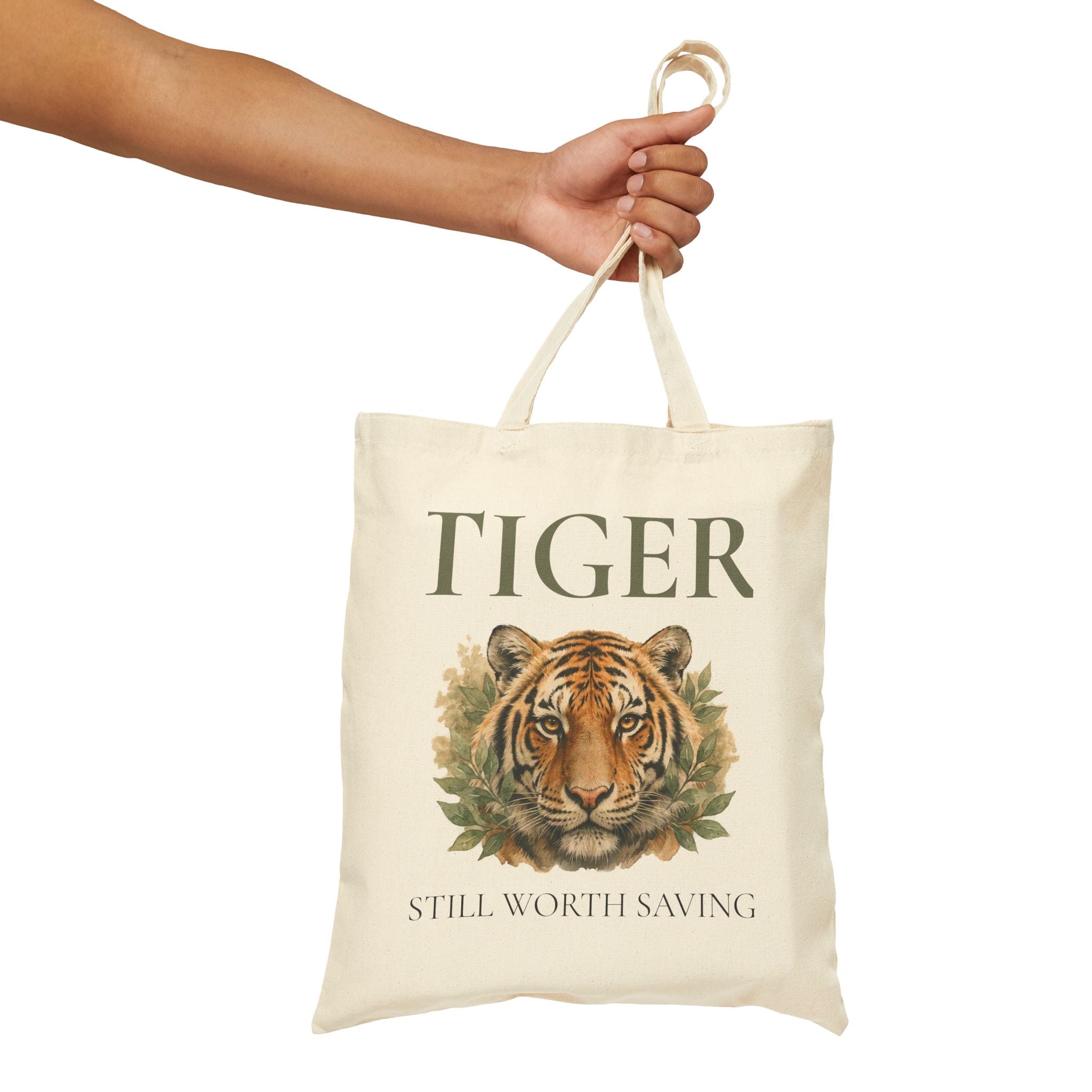 Every Species Matters Tiger Canvas Tote Bag — "Still Worth Saving" Wildlife Conservation Eco Tote