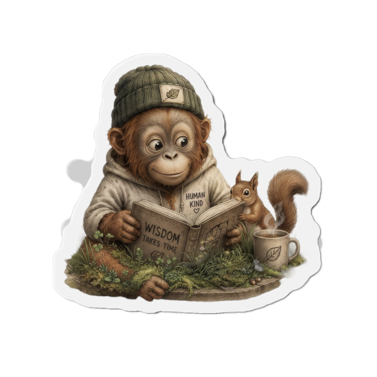 Die-Cut Magnet — Cozy Orrie Reading with Squirrel ("Wisdom Takes Time")