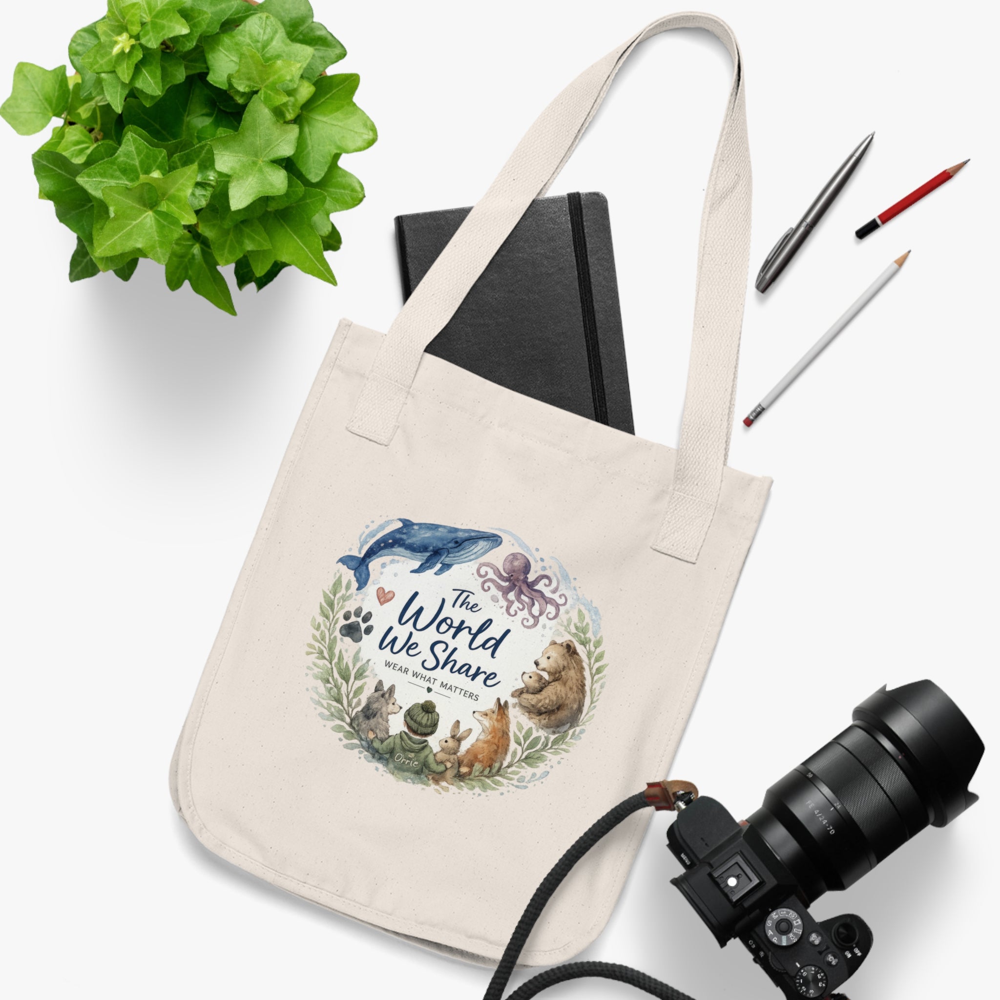 Eco Canvas Tote — "The World We Share" Animal Nature Reusable Grocery Bag