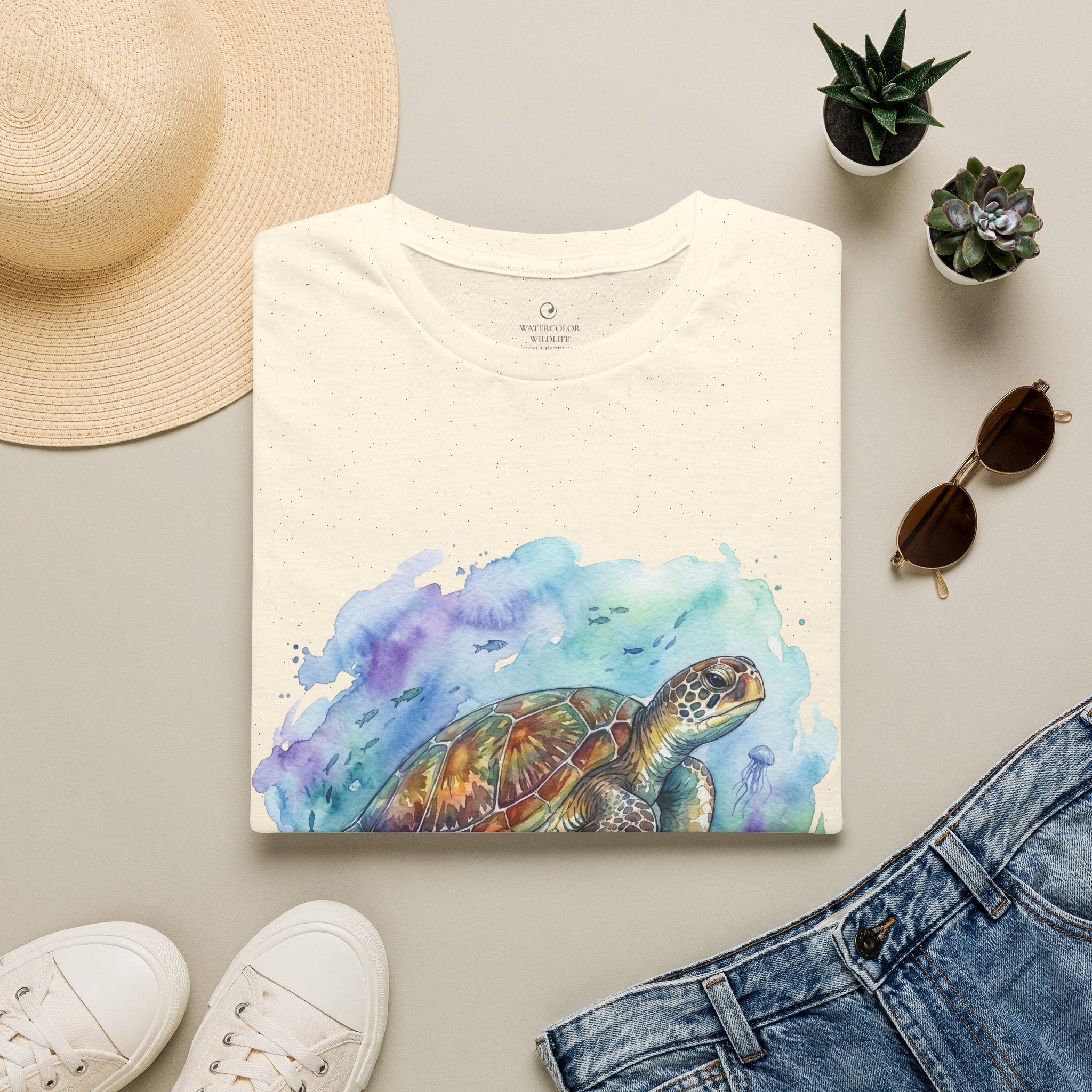 Sea Turtle Watercolor T-Shirt — Artistic Ocean Turtle Tee