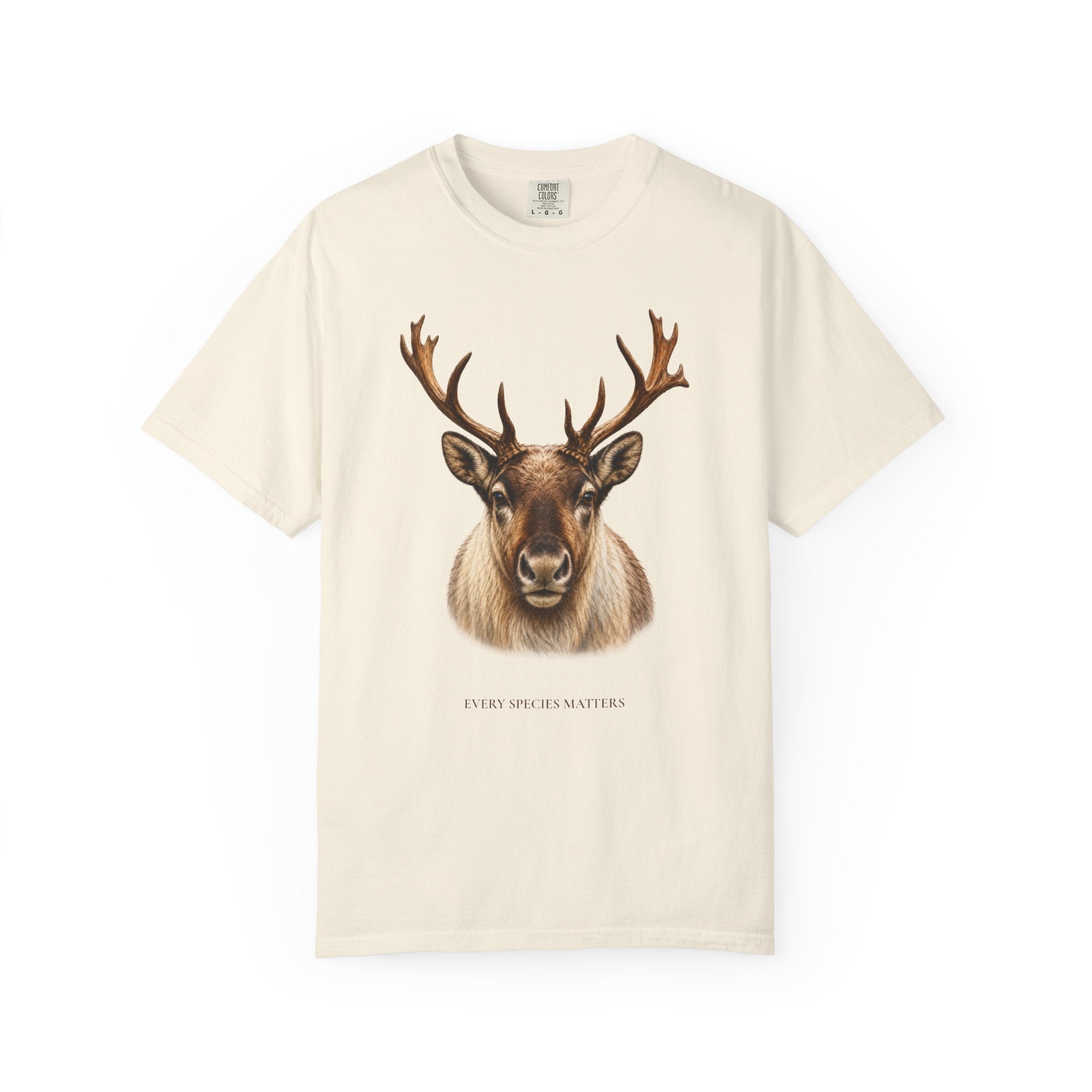 Caribou Portrait Tee — Wilderness Every Species Matters Animal Graphic T-Shirt on Comfort Colors