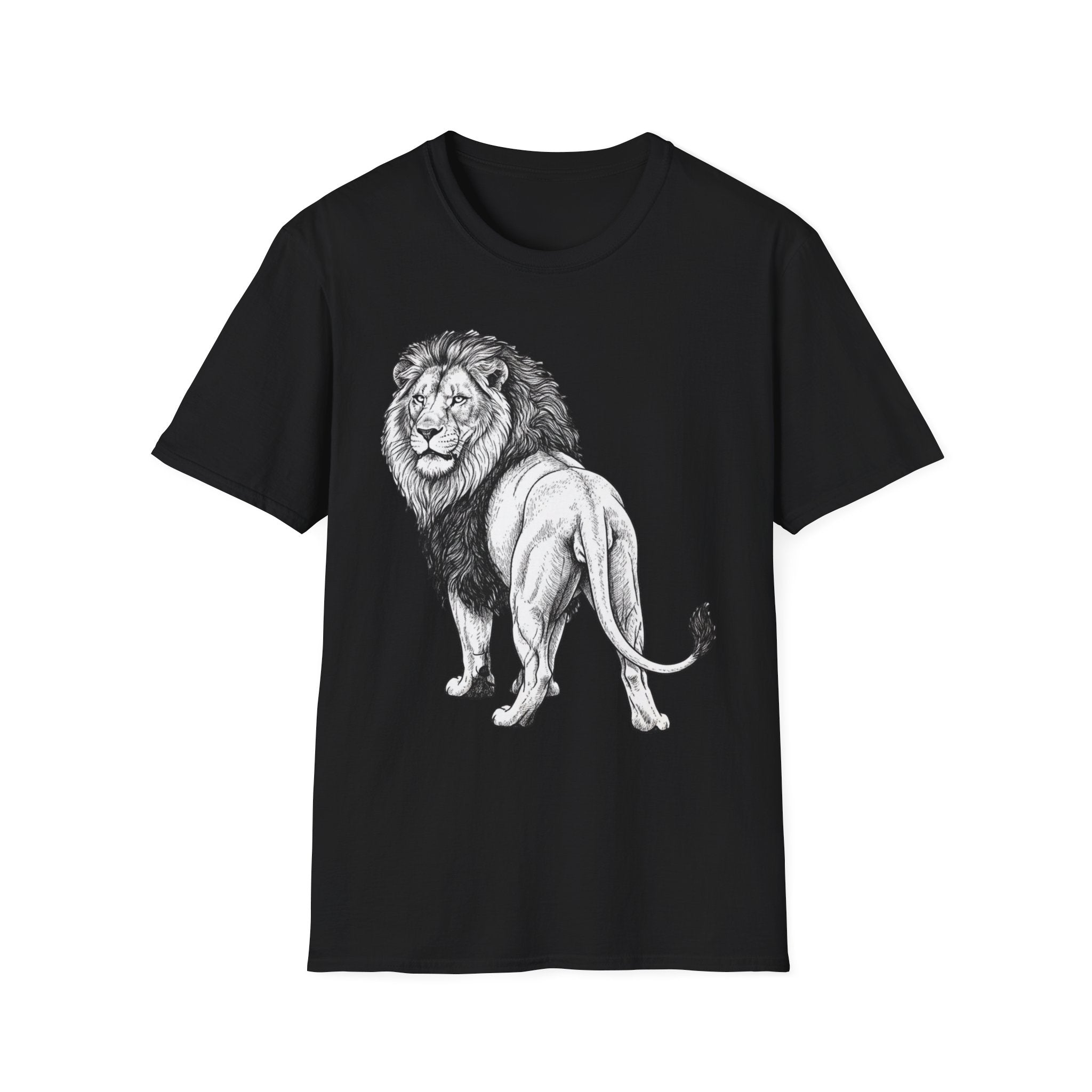 Lion Sketch T-Shirt — Detailed Black & White Lion Illustration Tee