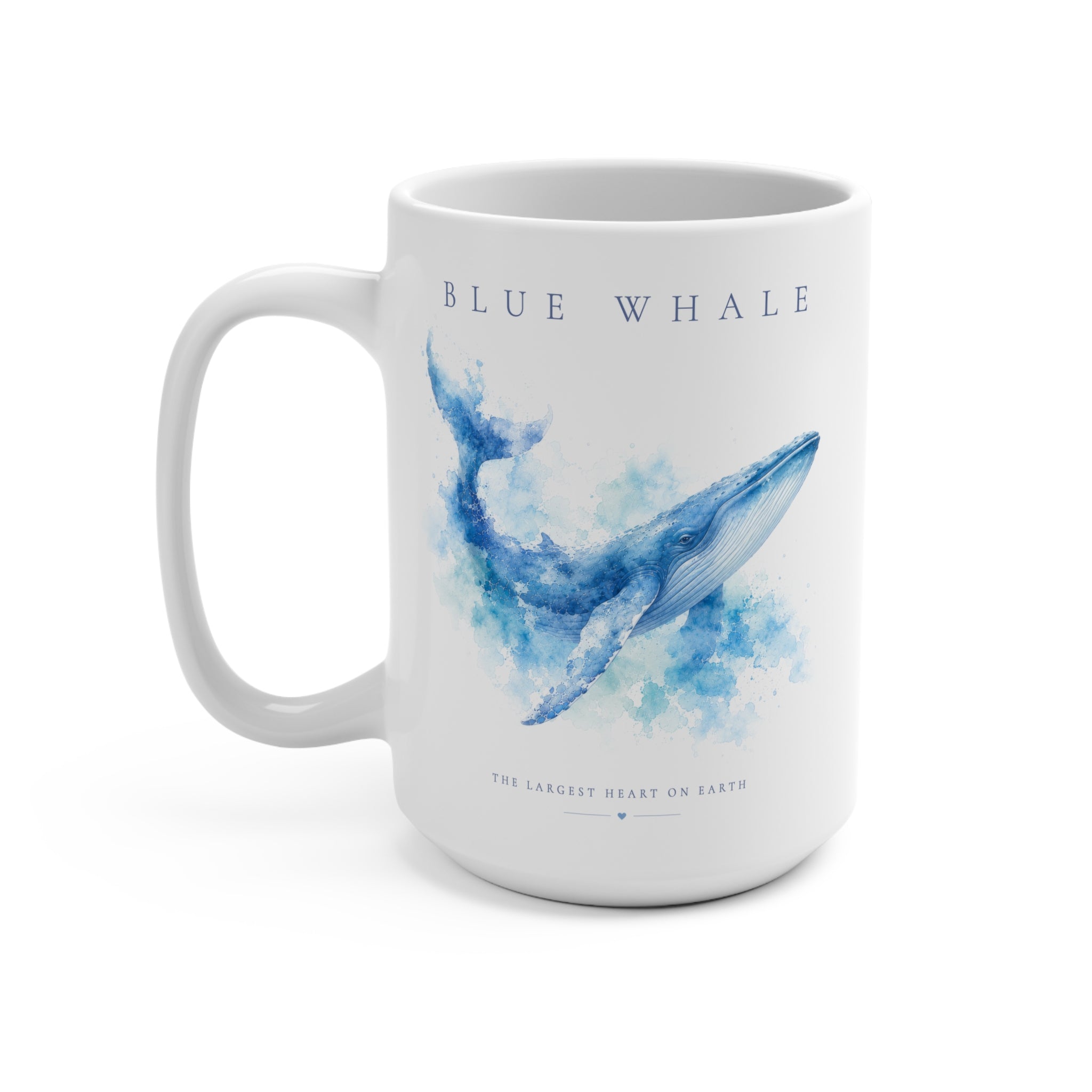 Blue Whale 15oz Mug - Watercolor Ocean Animal Coffee Cup