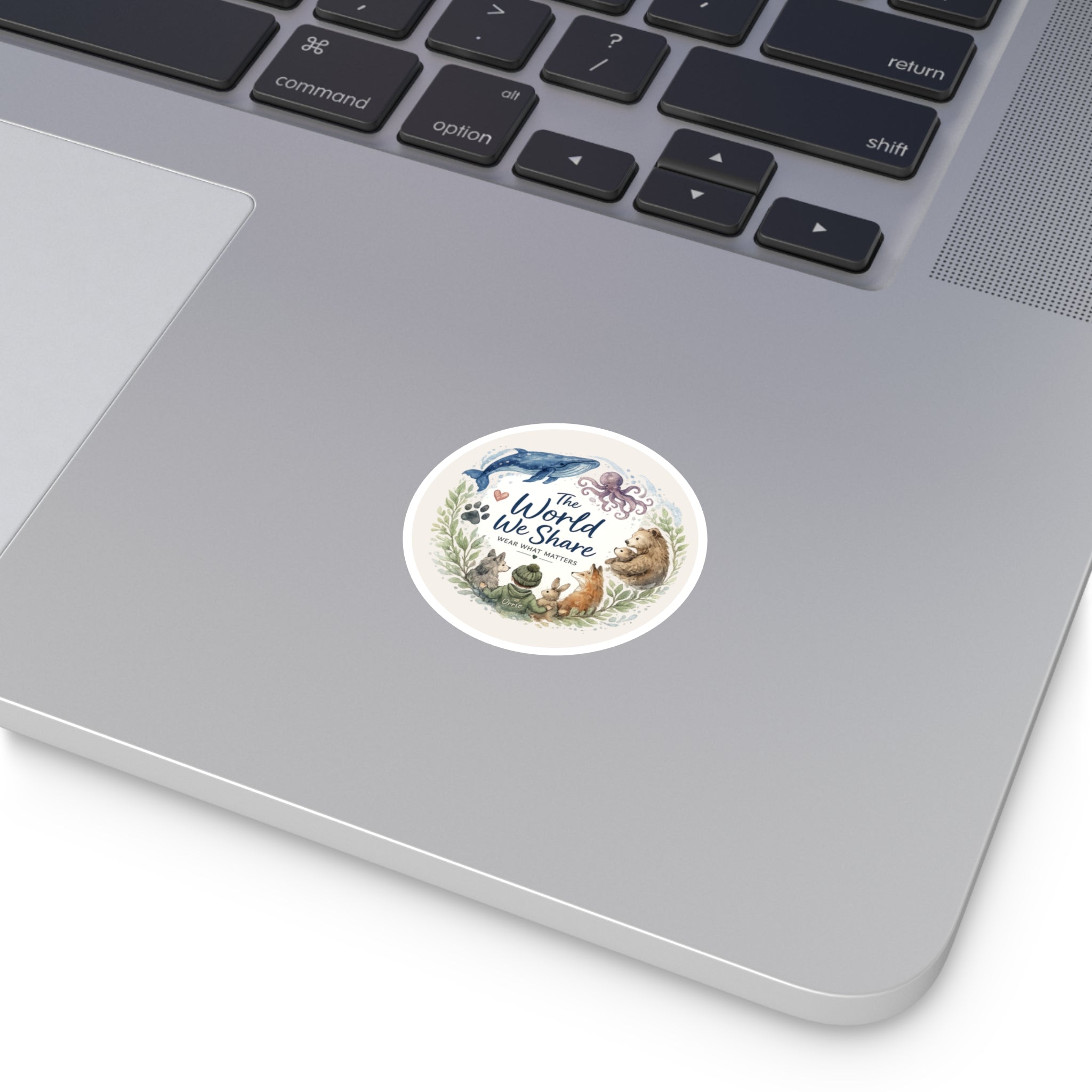 Round Sticker — The World We Share | Eco Wildlife Laptop & Water Bottle Decal