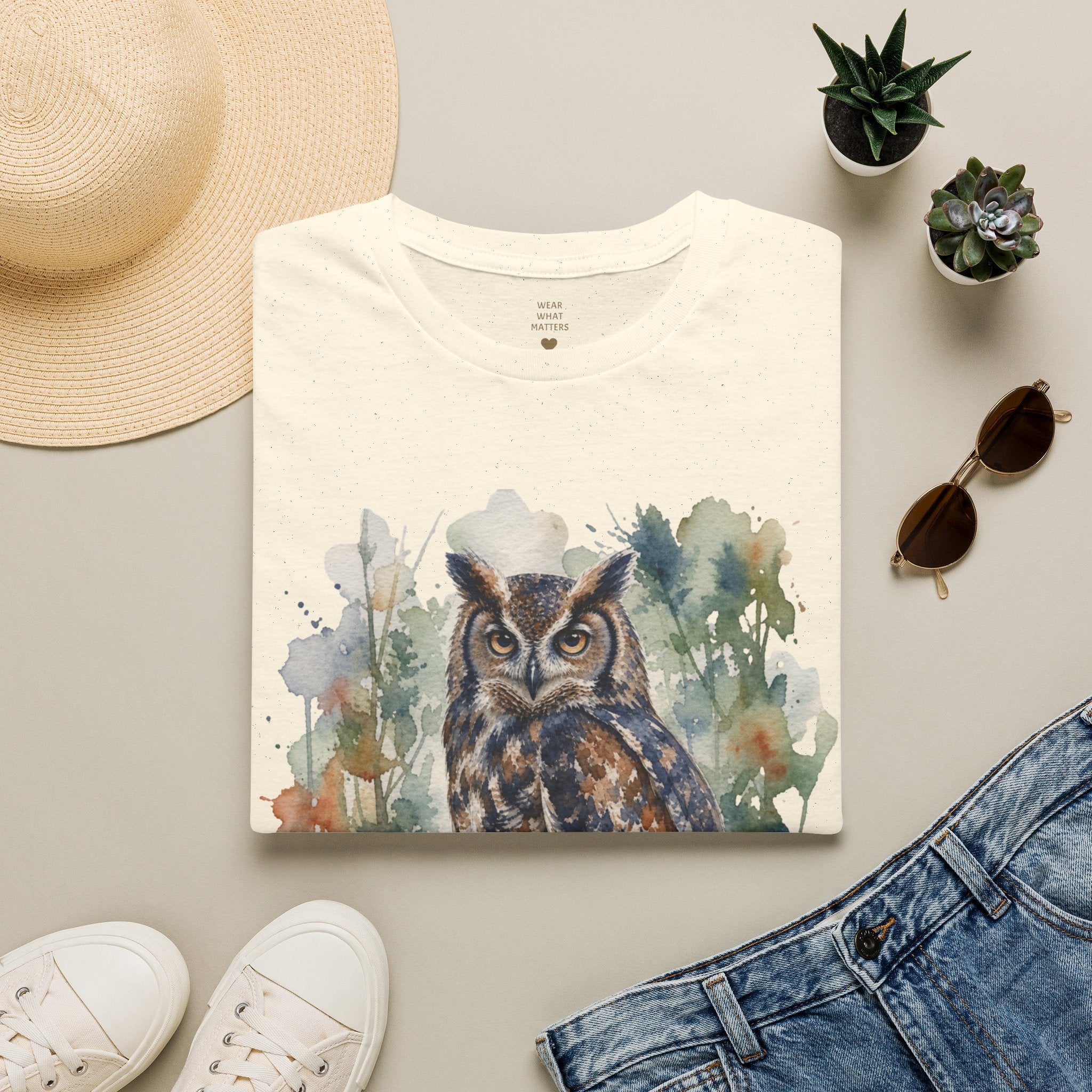 Owl Watercolor T-Shirt — Forest Night Bird Art Tee