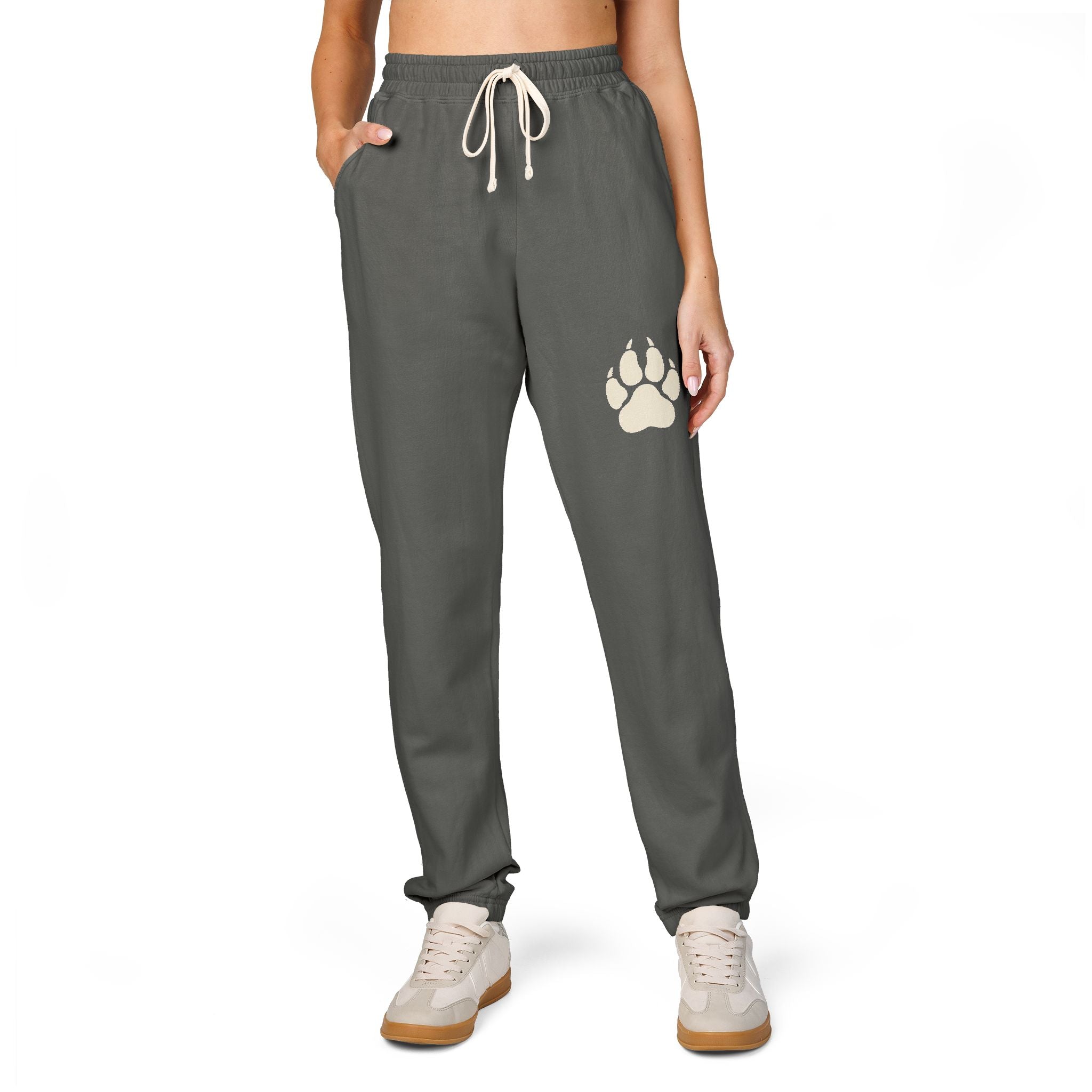 Paw Print Fleece Sweatpants — Cozy Garment-Dyed Joggers