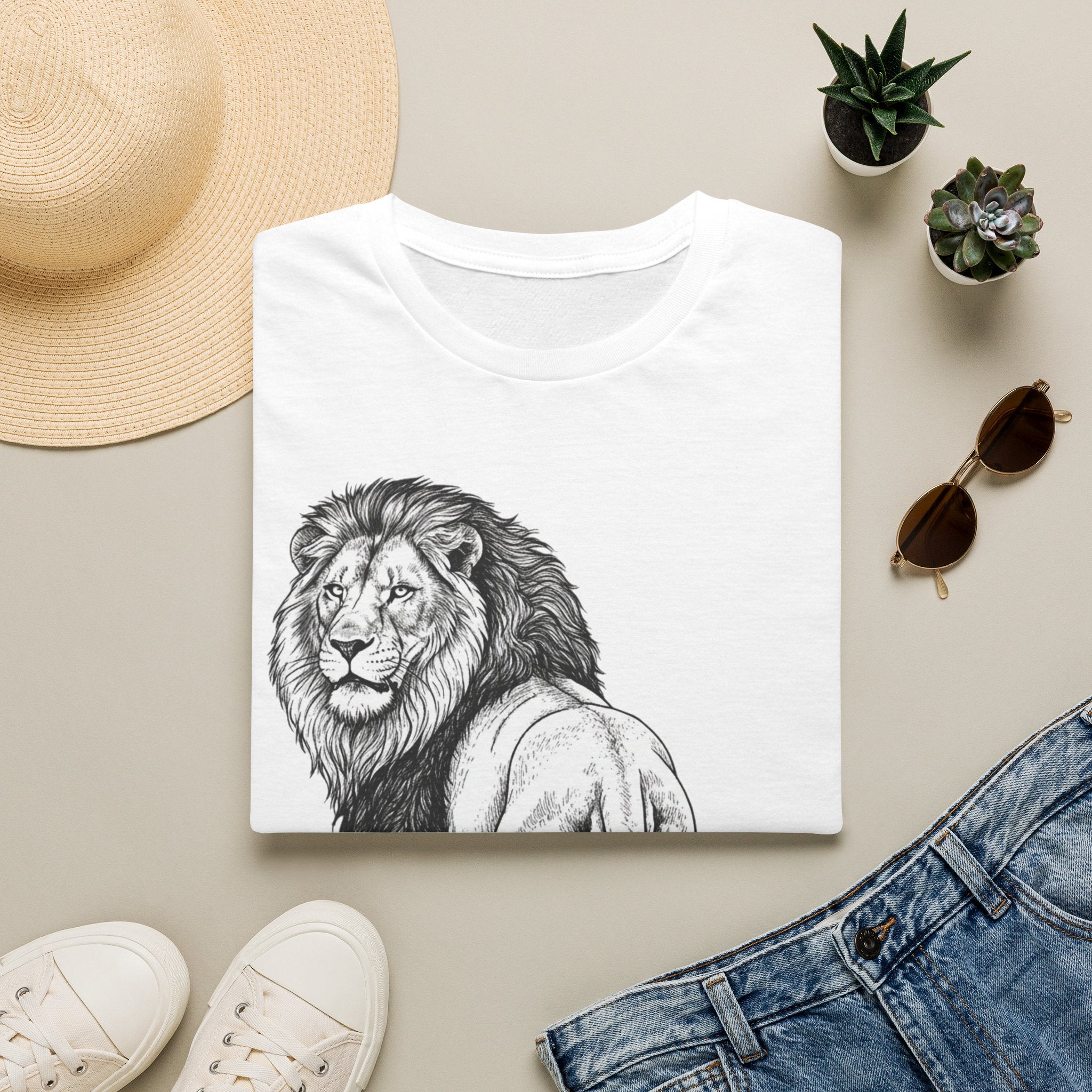 Lion Sketch T-Shirt — Detailed Black & White Lion Illustration Tee