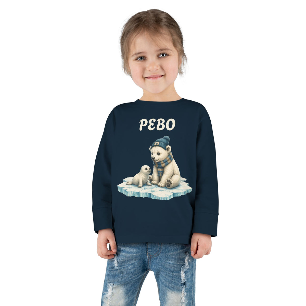 Toddler Long Sleeve Tee — Cozy Polar Bear & Seal Winter Shirt ("PEBO" Design)