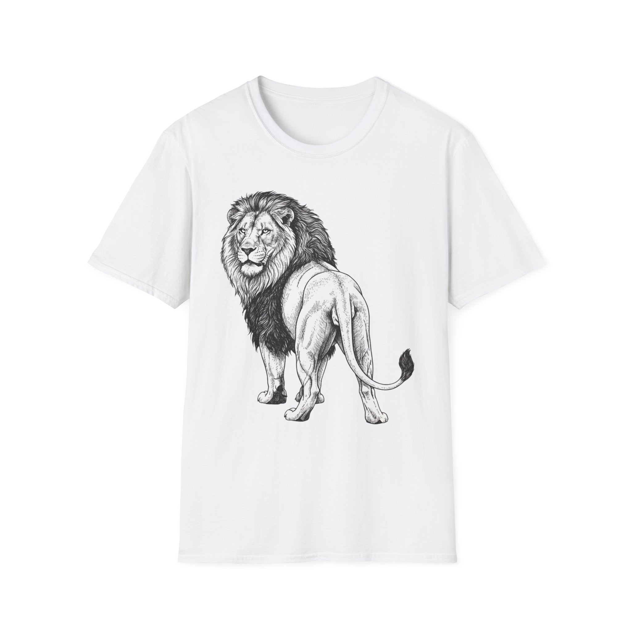 Lion Sketch T-Shirt — Detailed Black & White Lion Illustration Tee