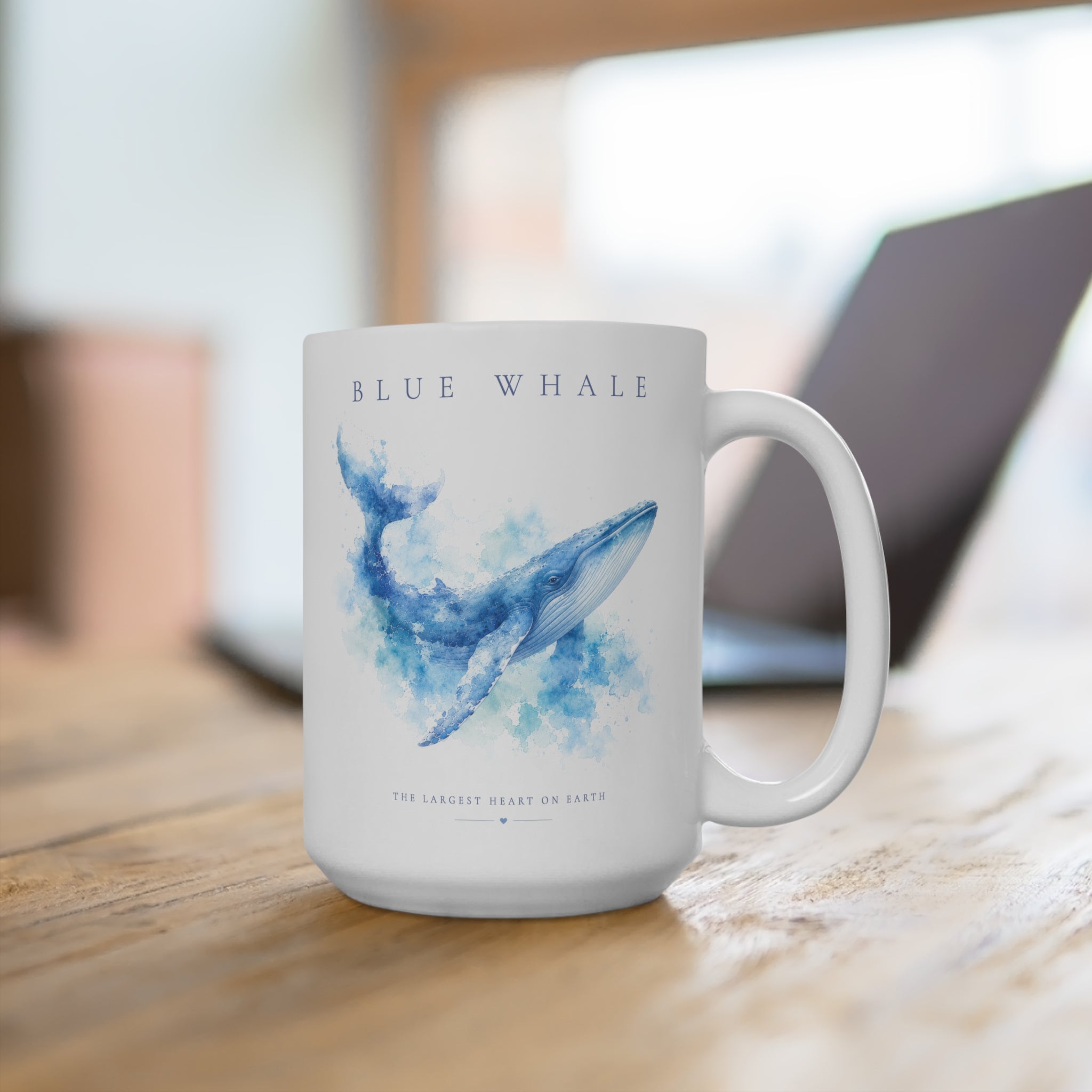 Blue Whale 15oz Mug - Watercolor Ocean Animal Coffee Cup