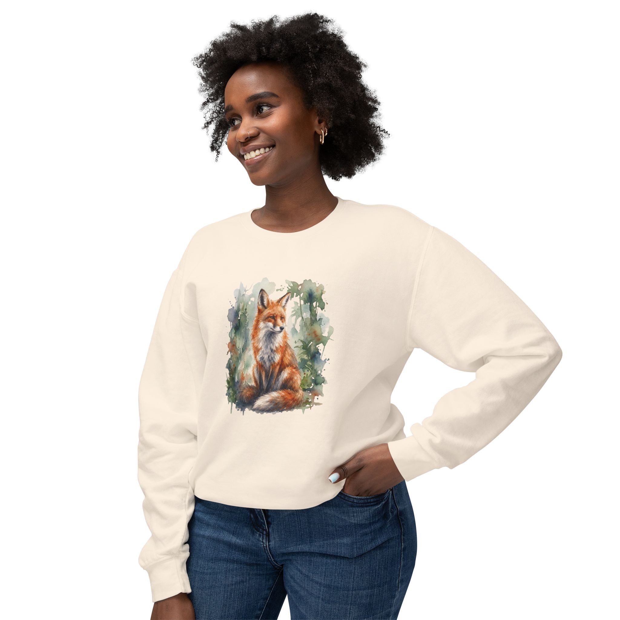 Fox Watercolor Wildlife Sweatshirt on Comfort Colors