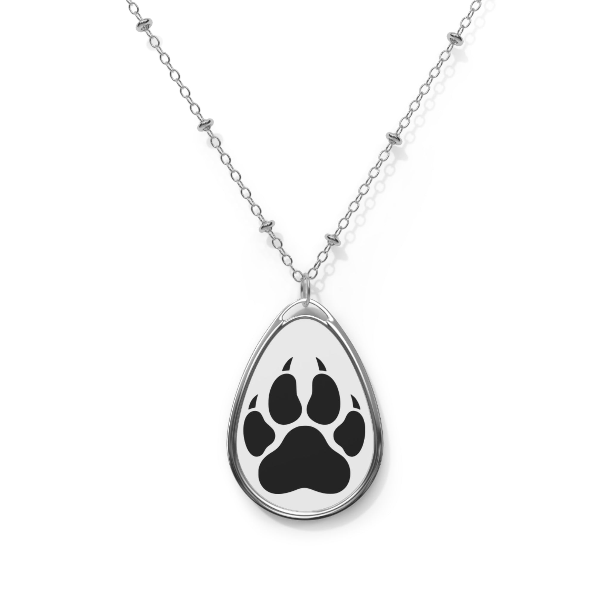 Oval Paw Print Necklace — Sterling Teardrop Pendant
