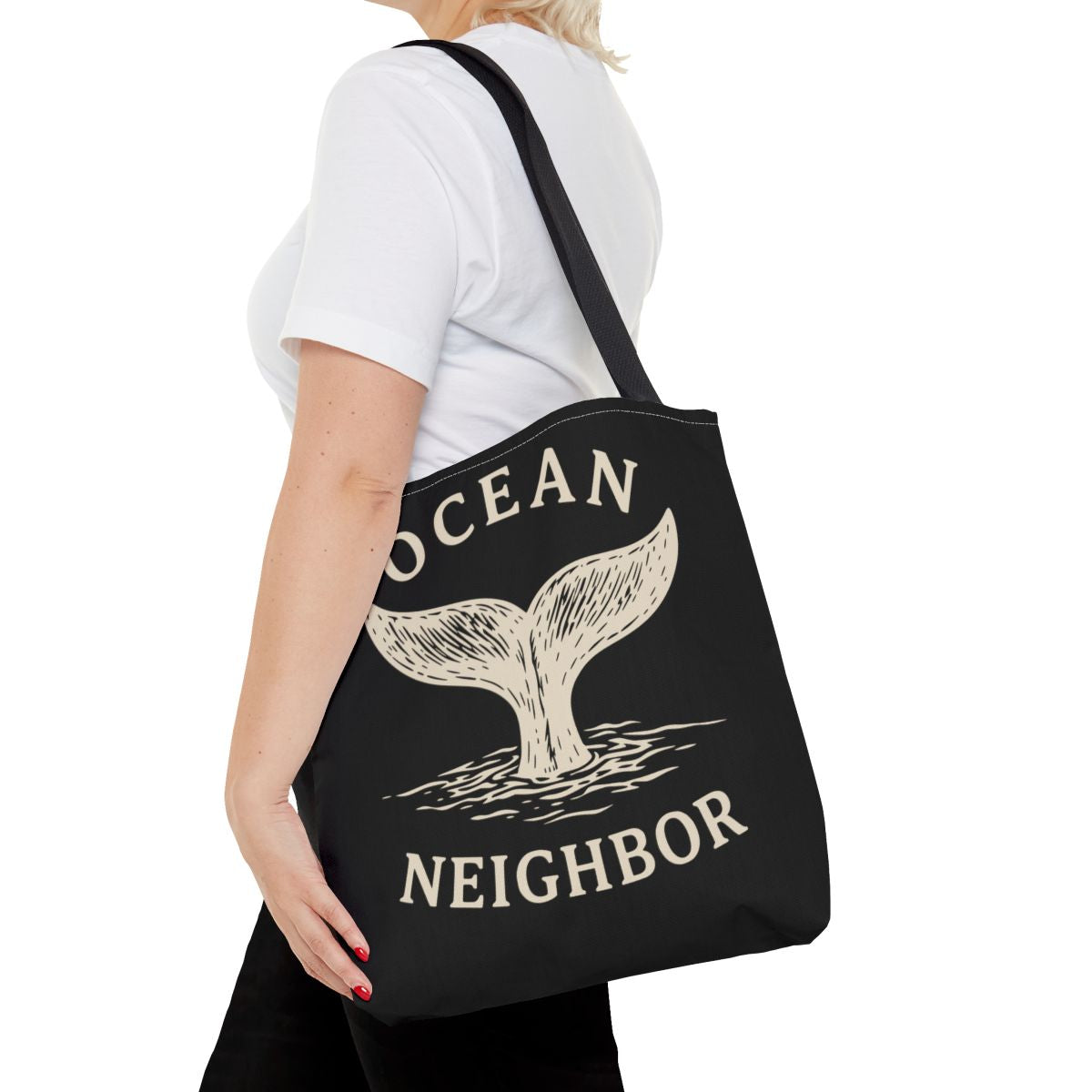 Ocean Neighbor Tote Bag — Whale Tail Graphic Beach Eco Shopper