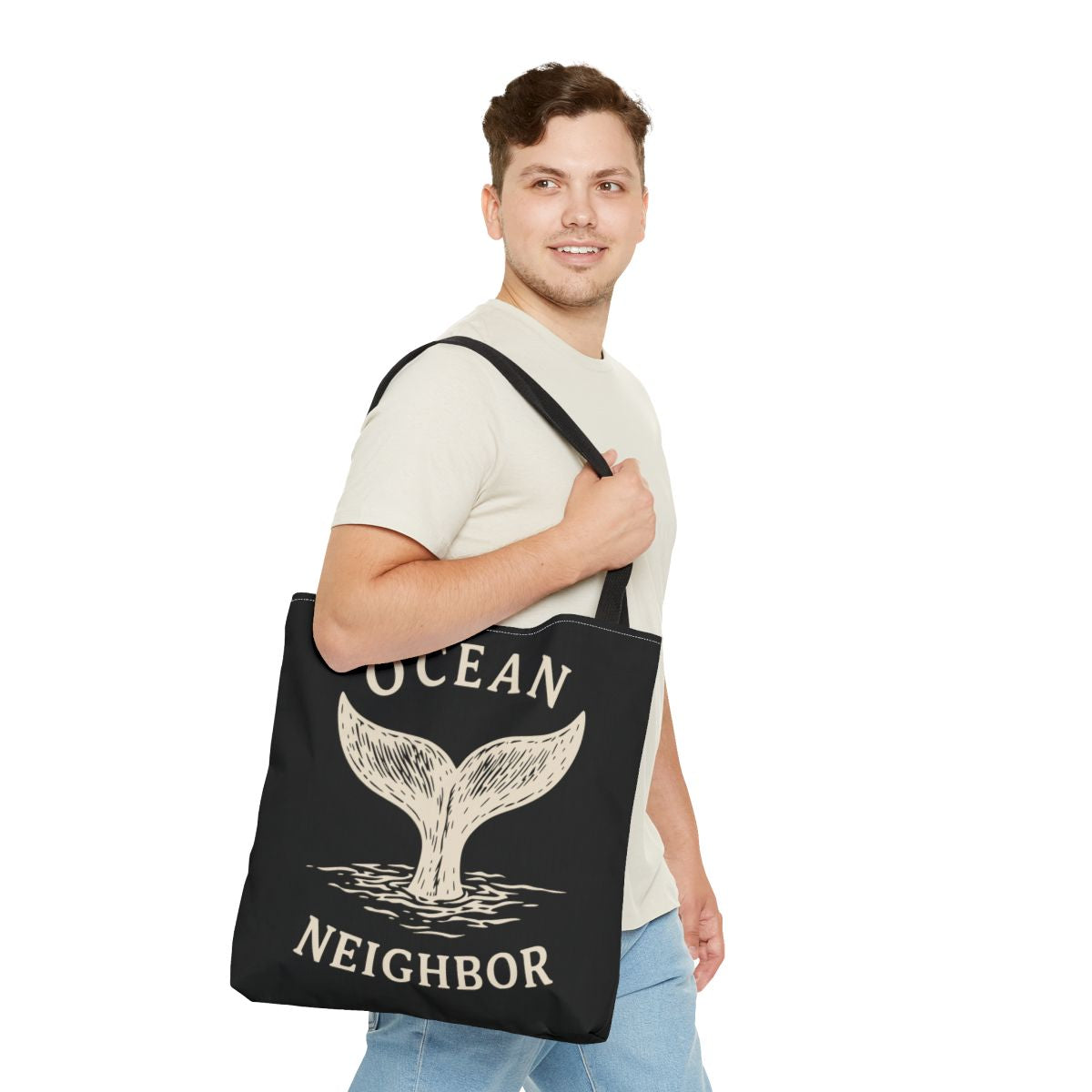 Ocean Neighbor Tote Bag — Whale Tail Graphic Beach Eco Shopper