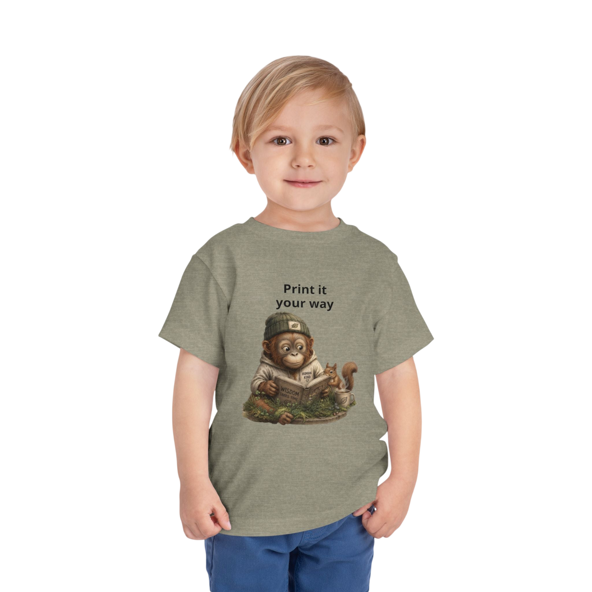 Toddler Tee — Cute Orrie Reading "Print it your way" Graphic