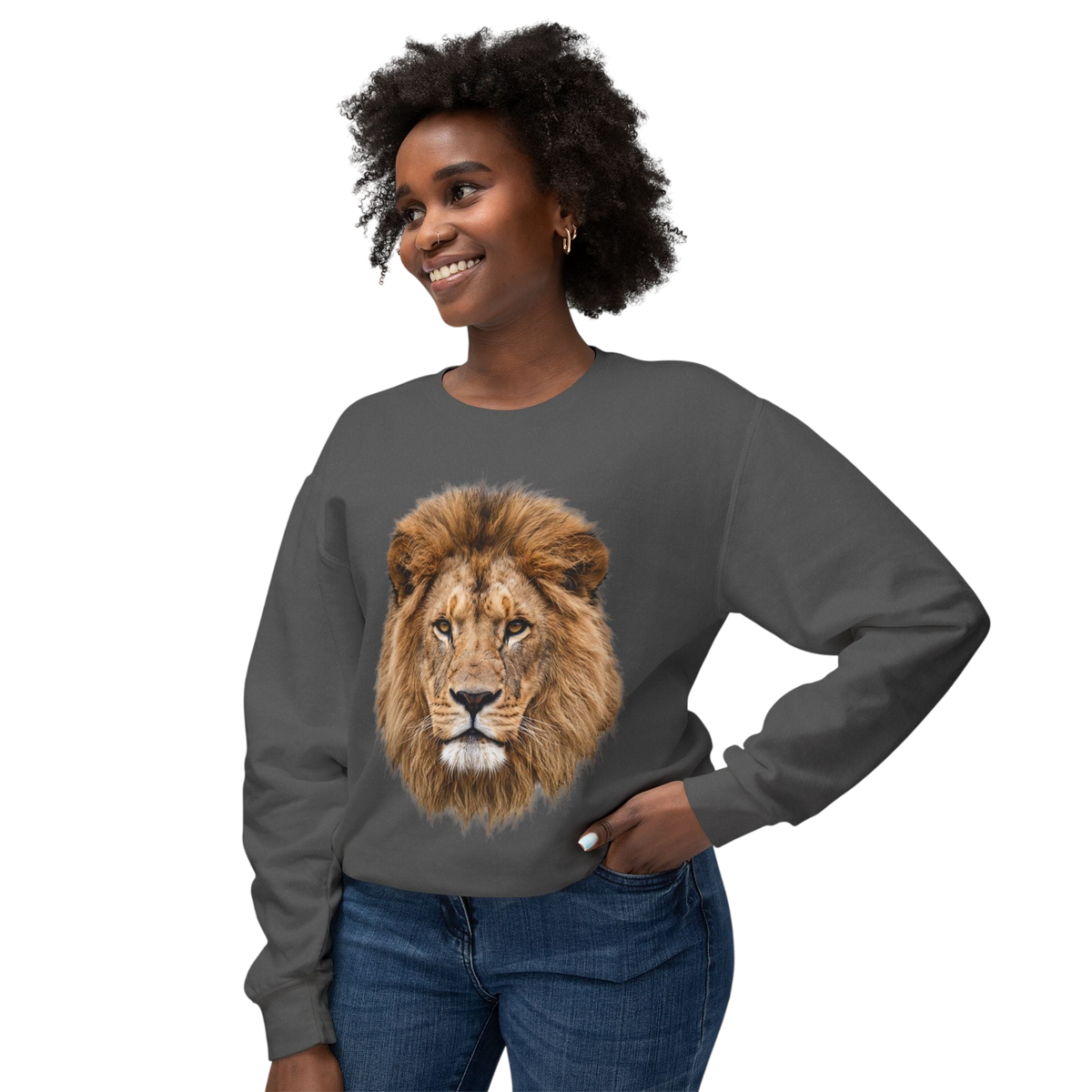 Lion Portrait Graphic Sweatshirt on 100% cotton