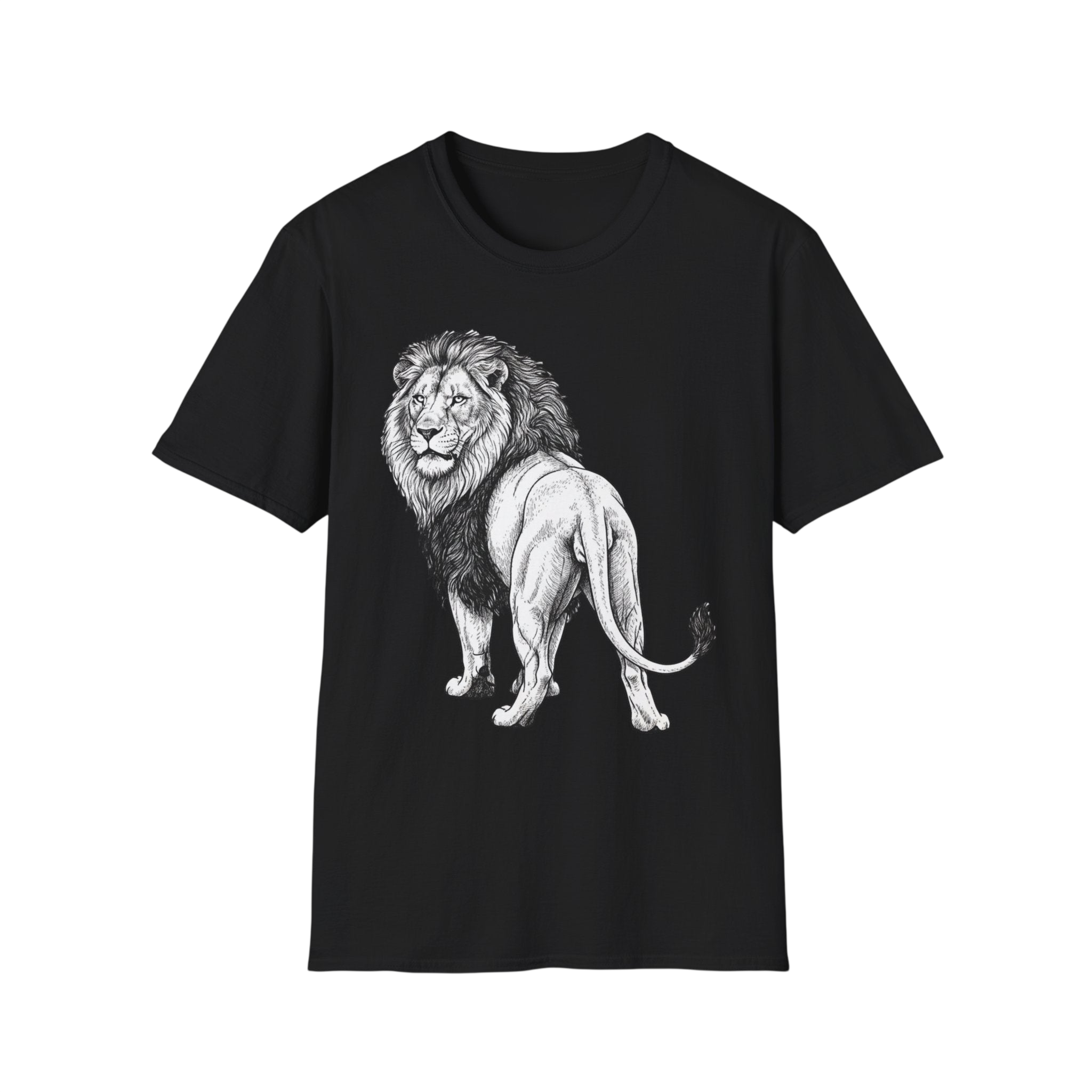 Lion Sketch T-Shirt — Detailed Black & White Lion Illustration Tee