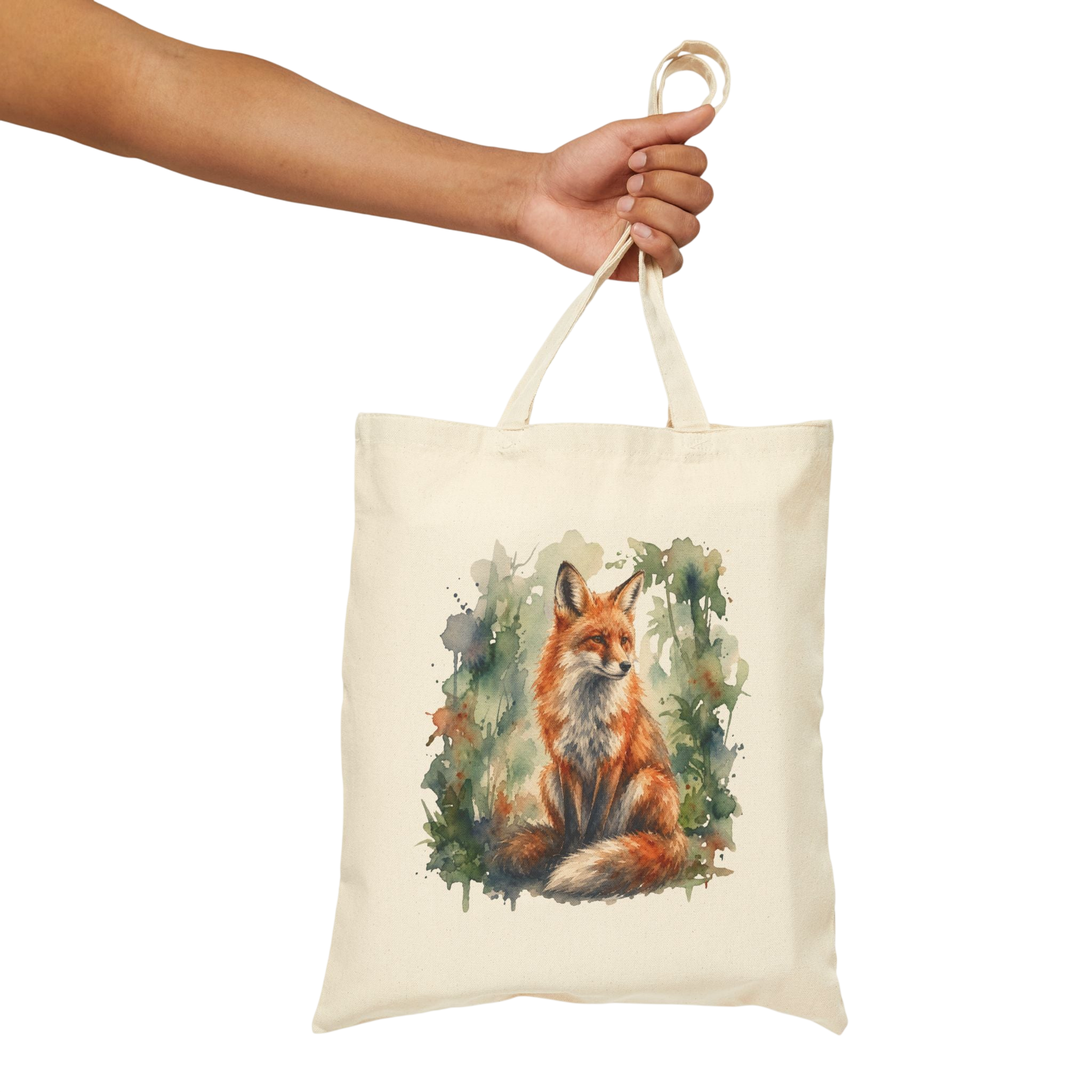 Fox Watercolor Canvas Tote Bag — Nature-Inspired Reusable Market Bag