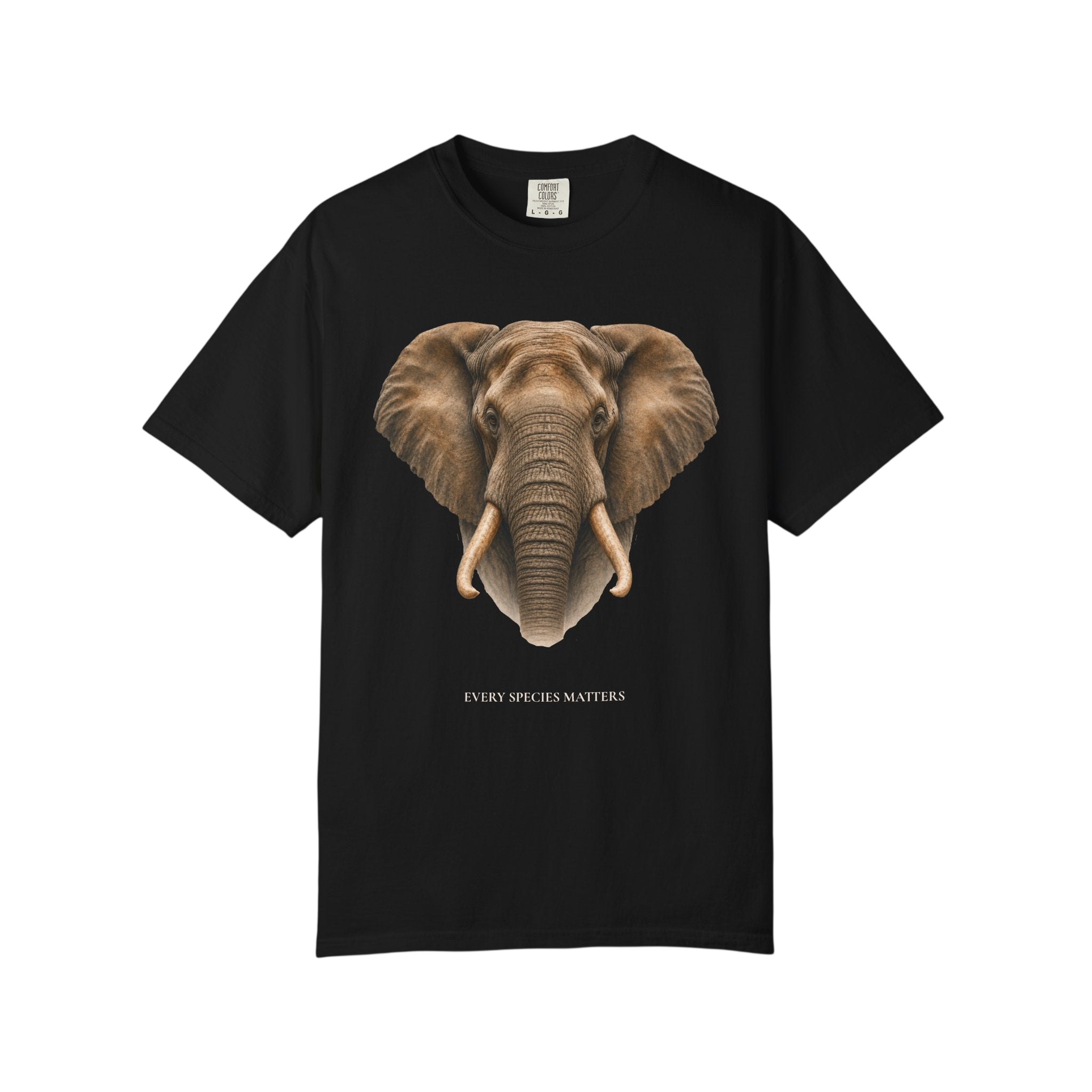 Elephant Portrait Tee — Vintage Every Species Matters Wildlife Graphic T-Shirt on Comfort Colors