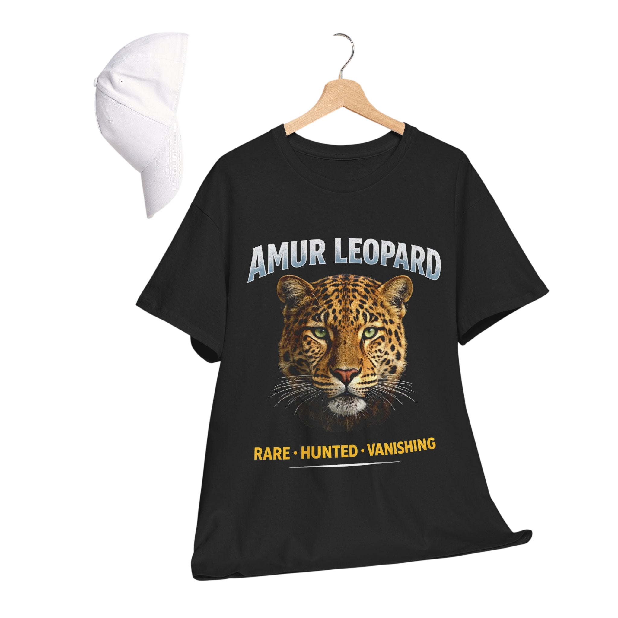 Amur Leopard Conservation Tee — 'Rare • Hunted • Vanishing' Wildlife T-Shirt