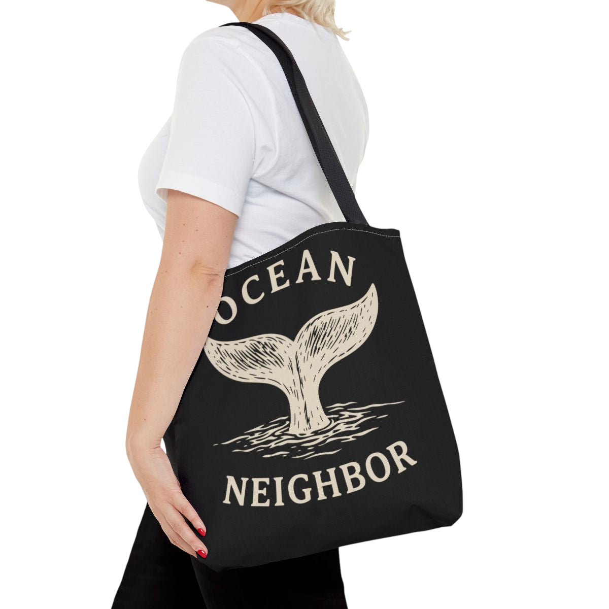 Ocean Neighbor Tote Bag — Whale Tail Graphic Beach Eco Shopper