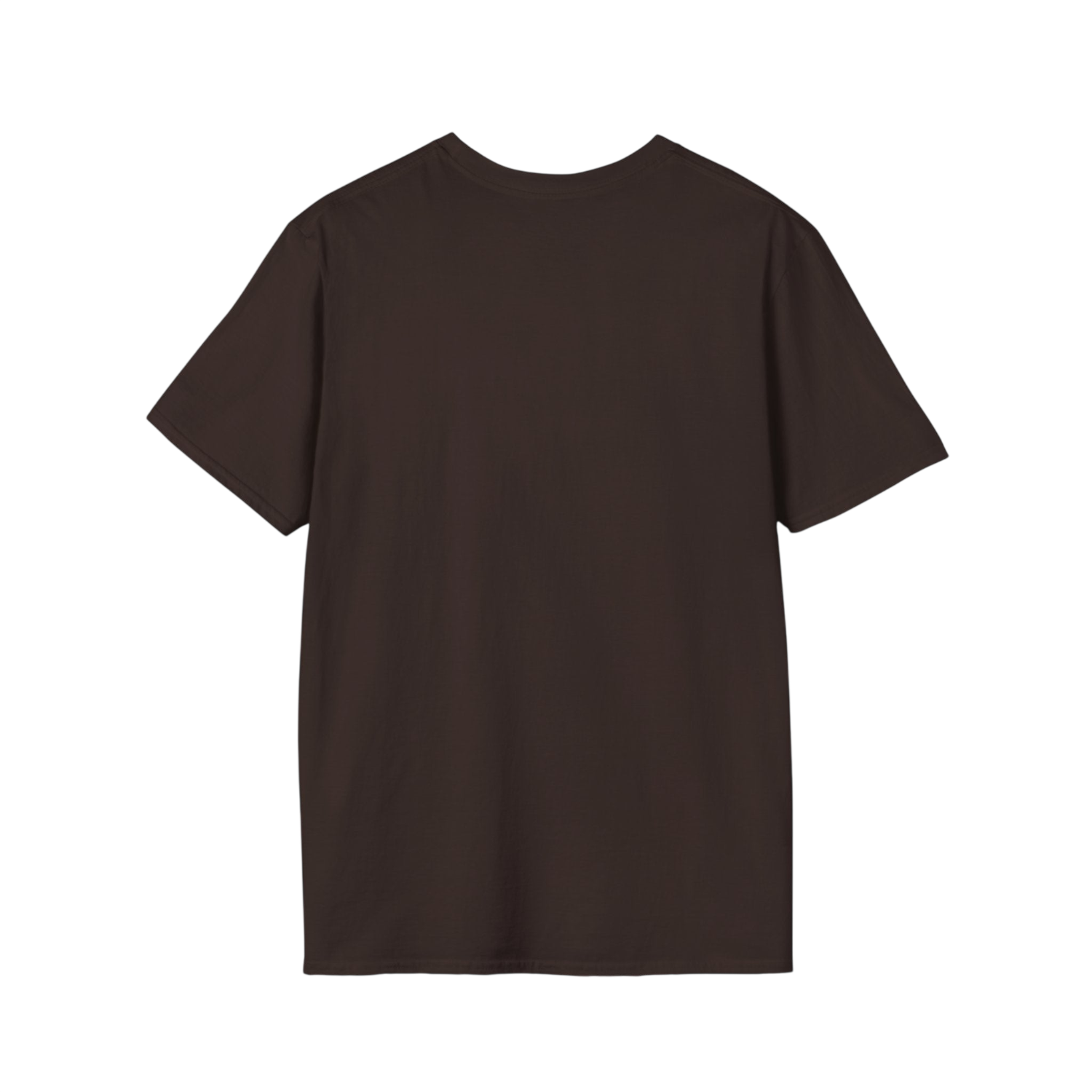 A dark brown short-sleeve crewneck t-shirt shown from the back, photographed flat against a solid white background.