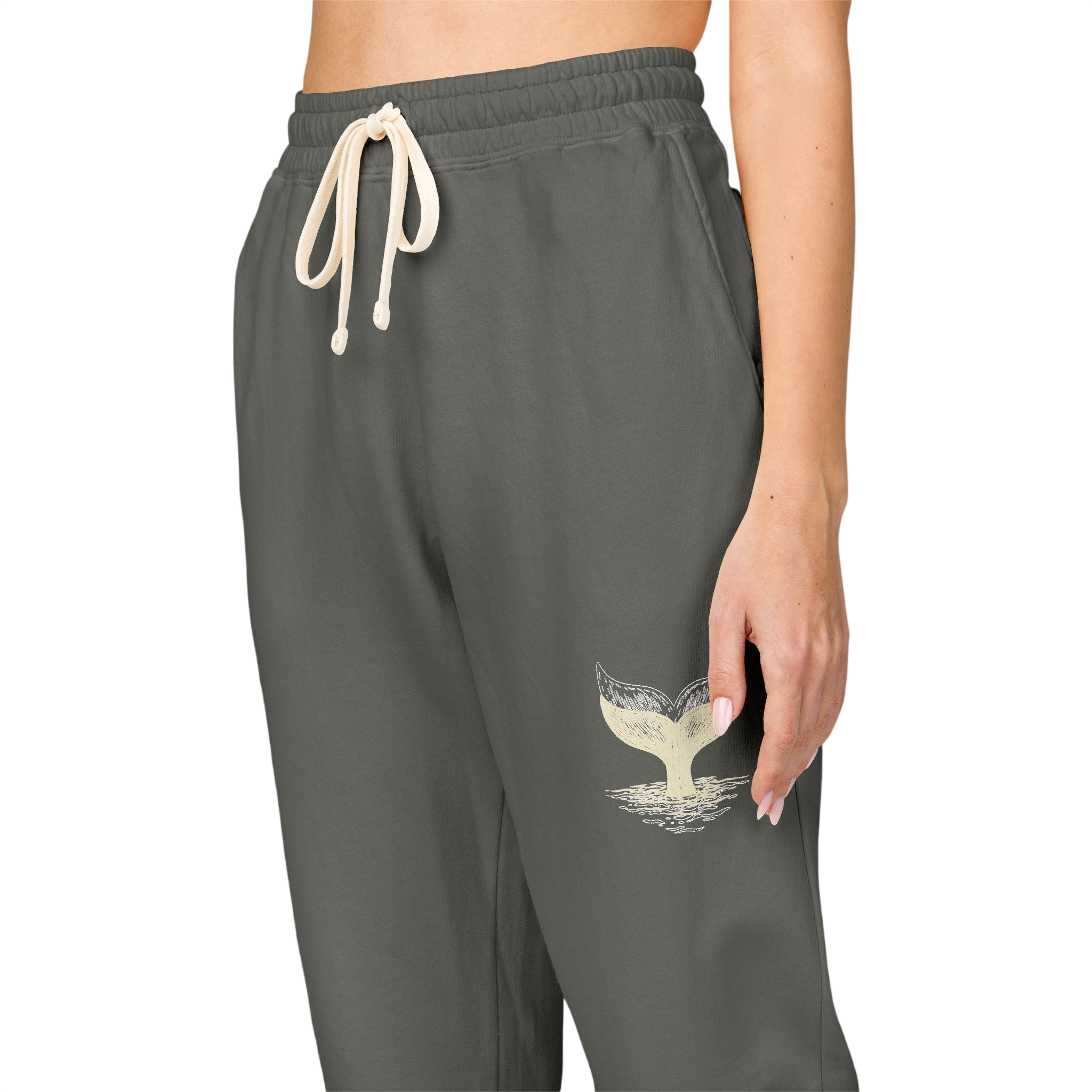 Embroidered Whale Tail Sweatpants — Garment-Dyed Fleece Joggers
