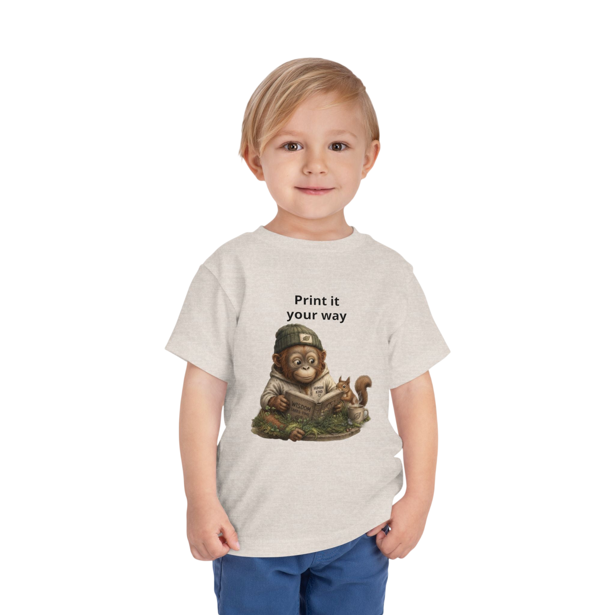 Toddler Tee — Cute Orrie Reading "Print it your way" Graphic