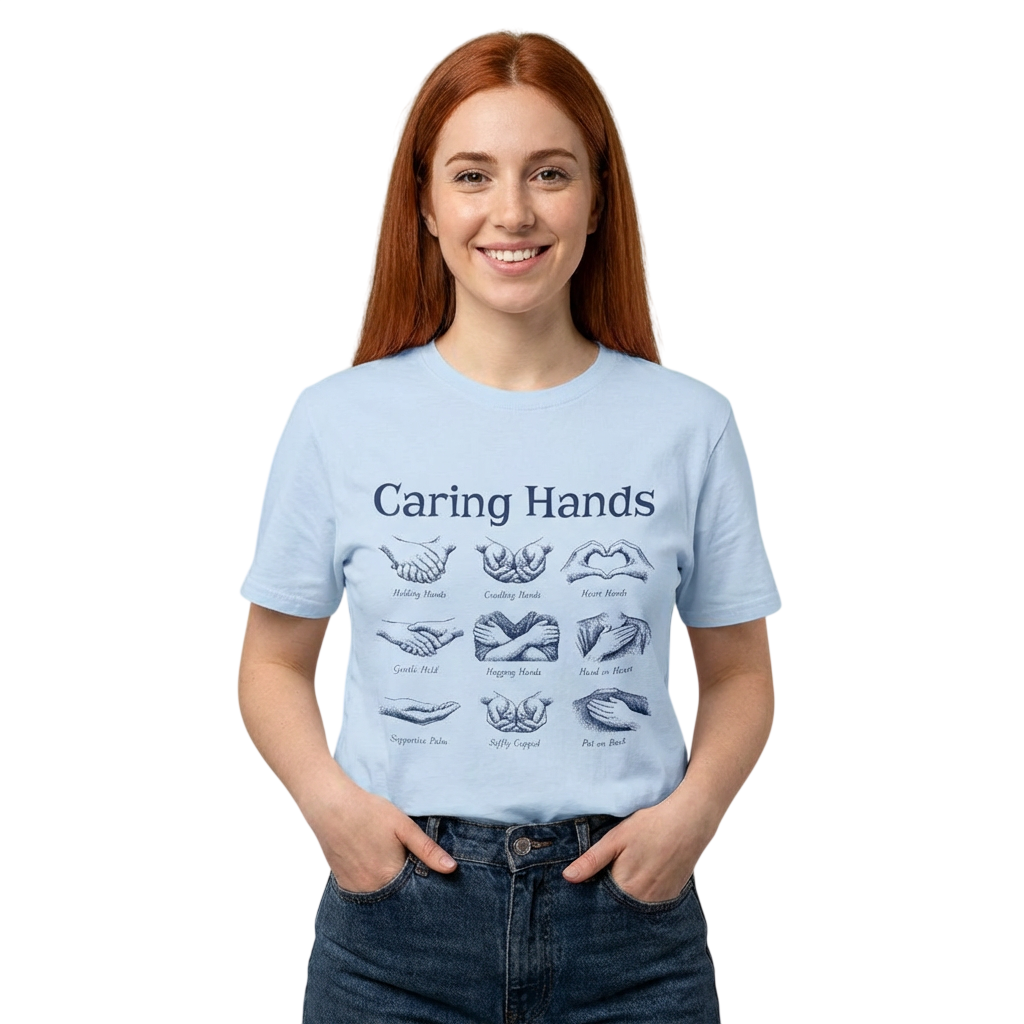 Caring Hands Illustration T-Shirt — Compassionate Hand Sign Designs