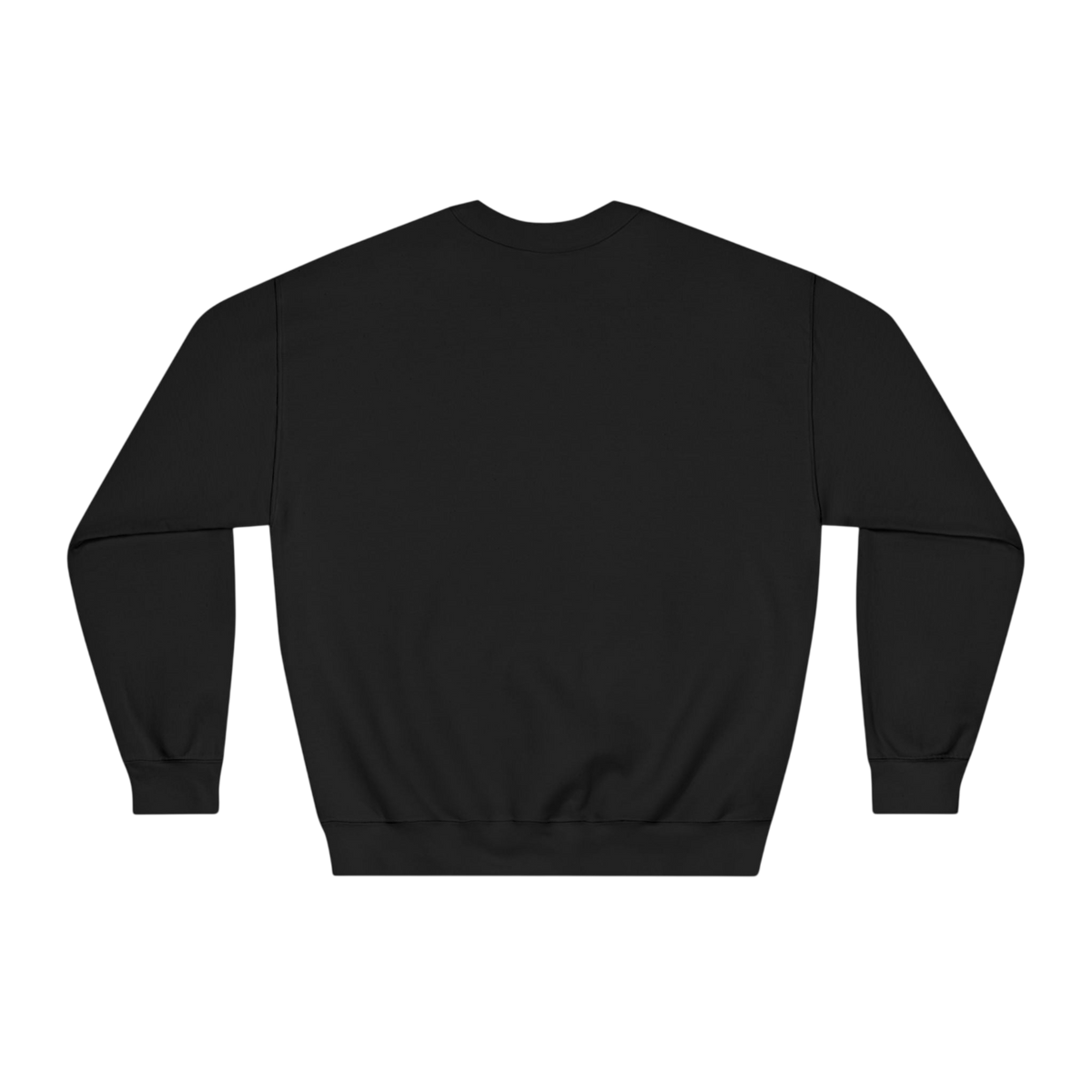 A black long-sleeve crewneck sweatshirt shown from the back, isolated on a solid white background.