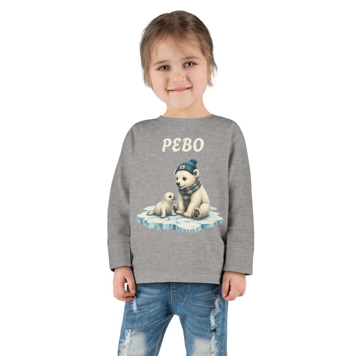 Toddler Long Sleeve Tee — Cozy Polar Bear & Seal Winter Shirt ("PEBO" Design)