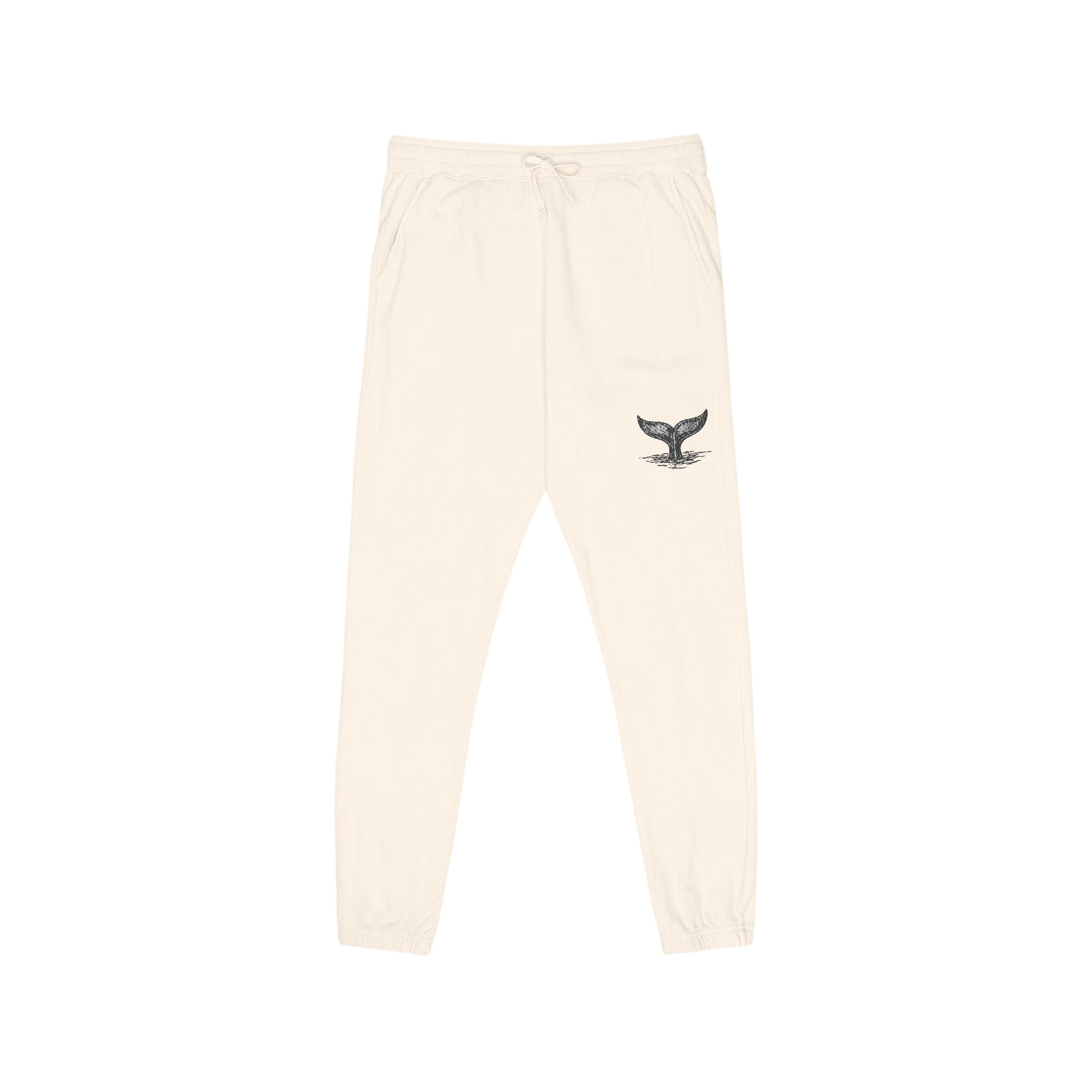 Whale Tail Embroidered Fleece Sweatpants — Cream Garment-Dyed Joggers