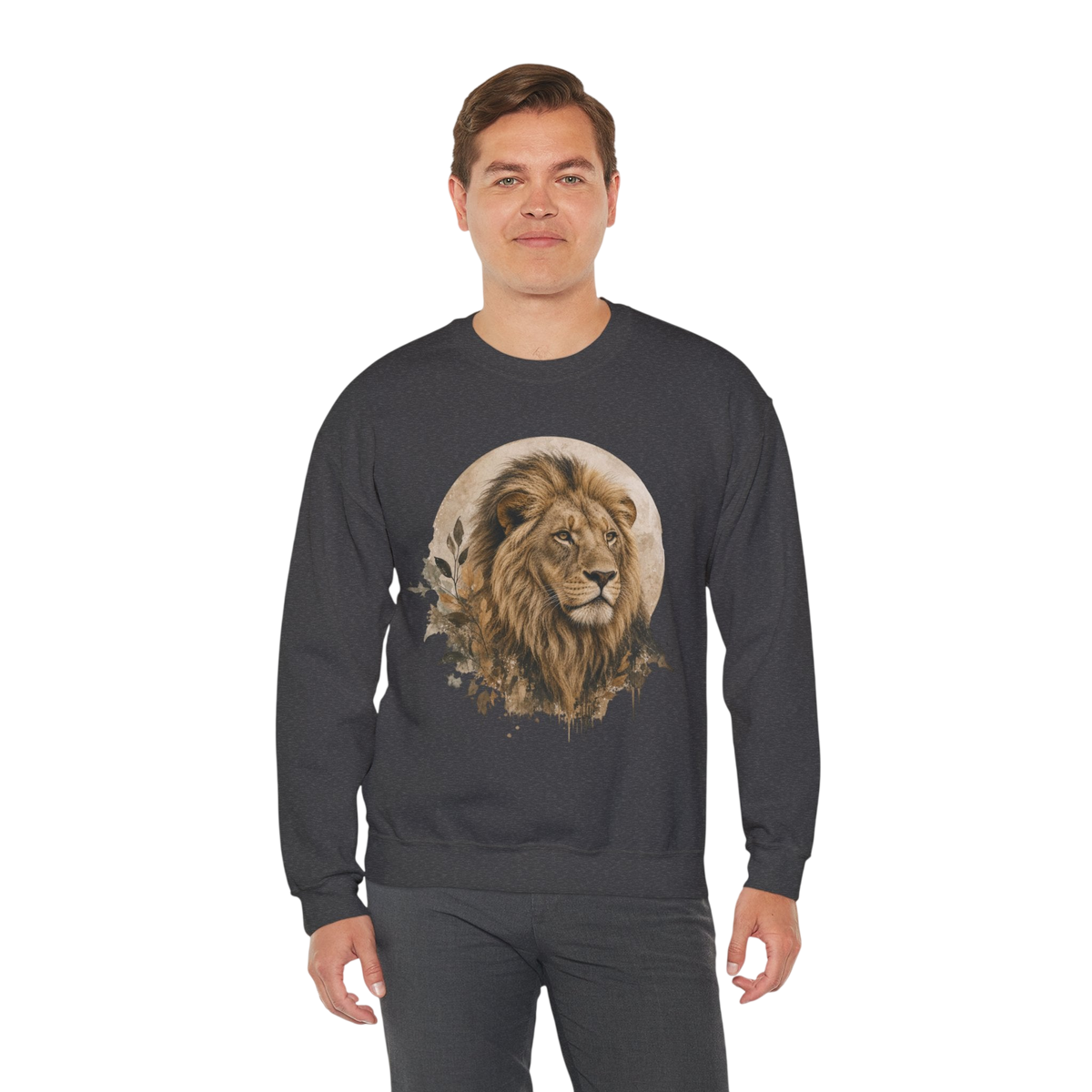 Lion Big Cats Crewneck Sweatshirt – Majestic Wildlife Graphic in Charcoal