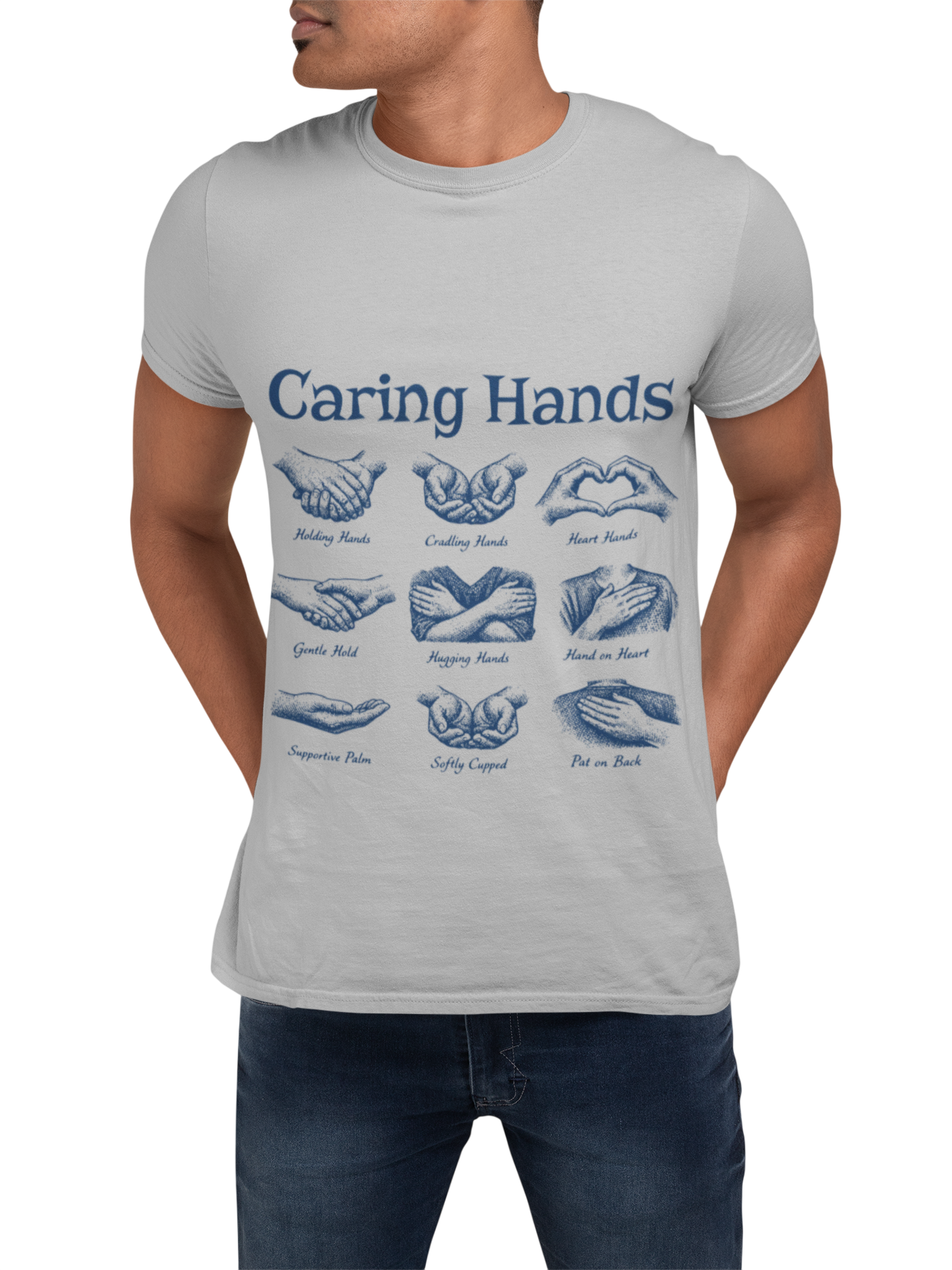 Caring Hands Illustration T-Shirt — Compassionate Hand Sign Designs