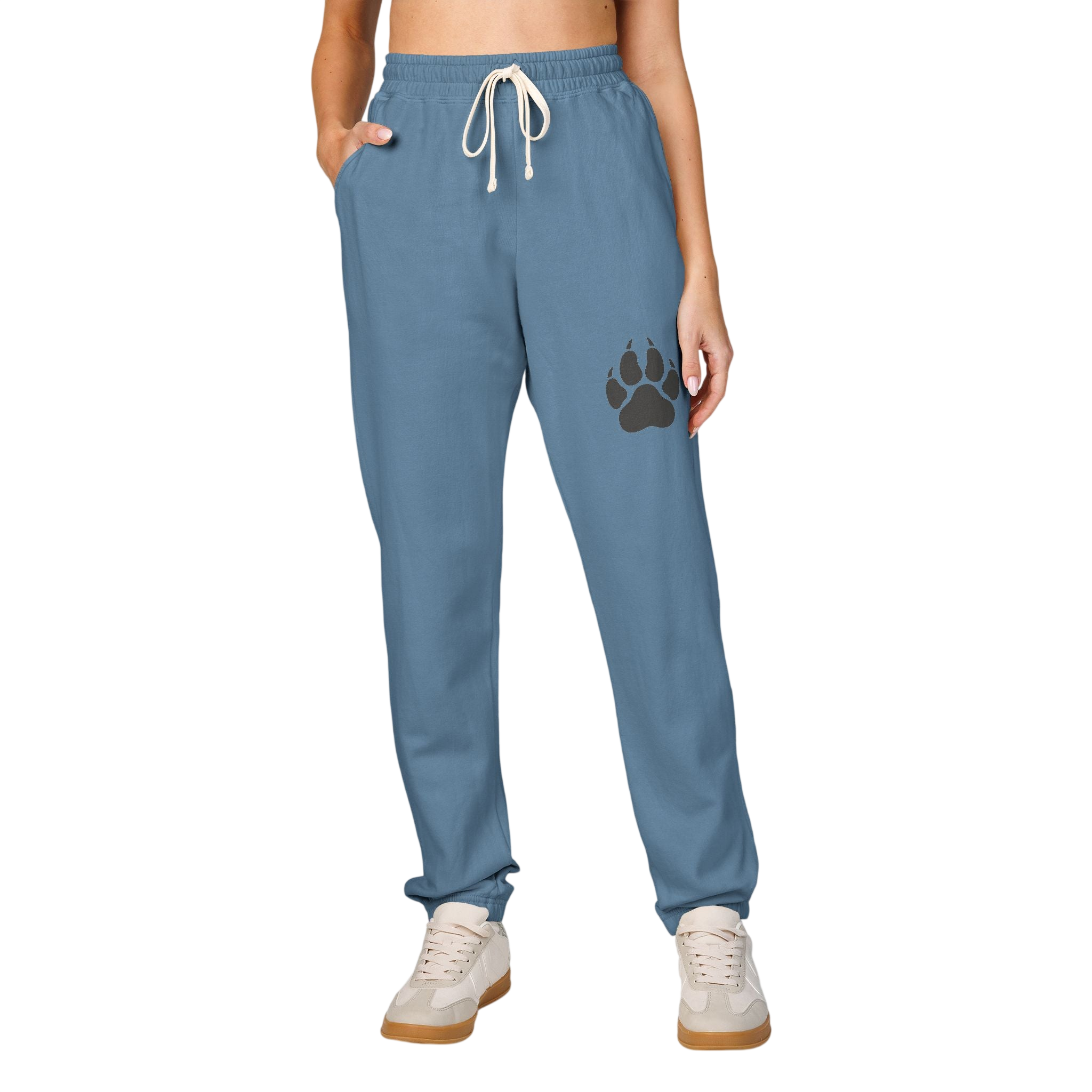 Paw Print Embroidered Fleece Sweatpants — Cozy Casual Joggers