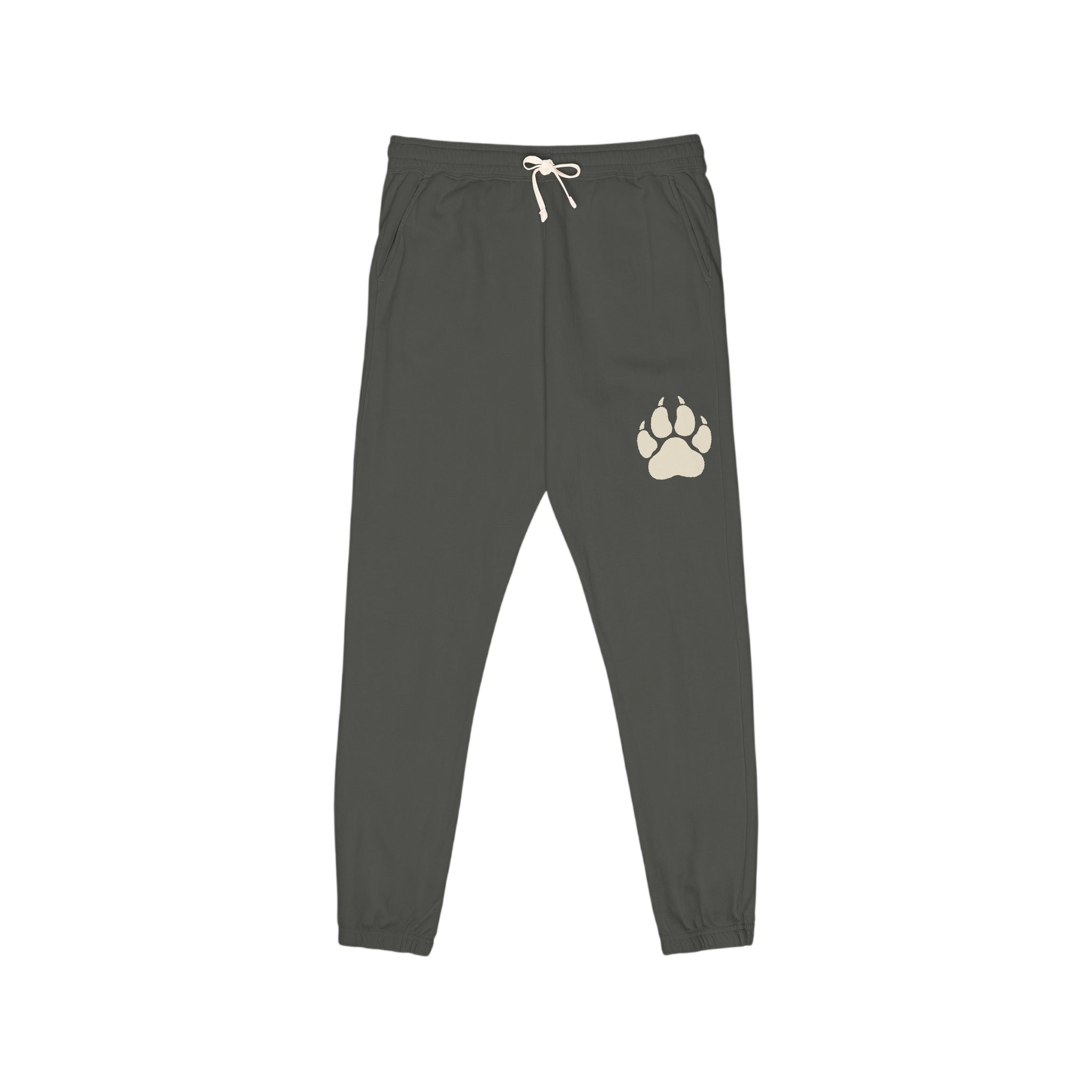 Paw Print Embroidered Fleece Sweatpants — Cozy Garment-Dyed Joggers