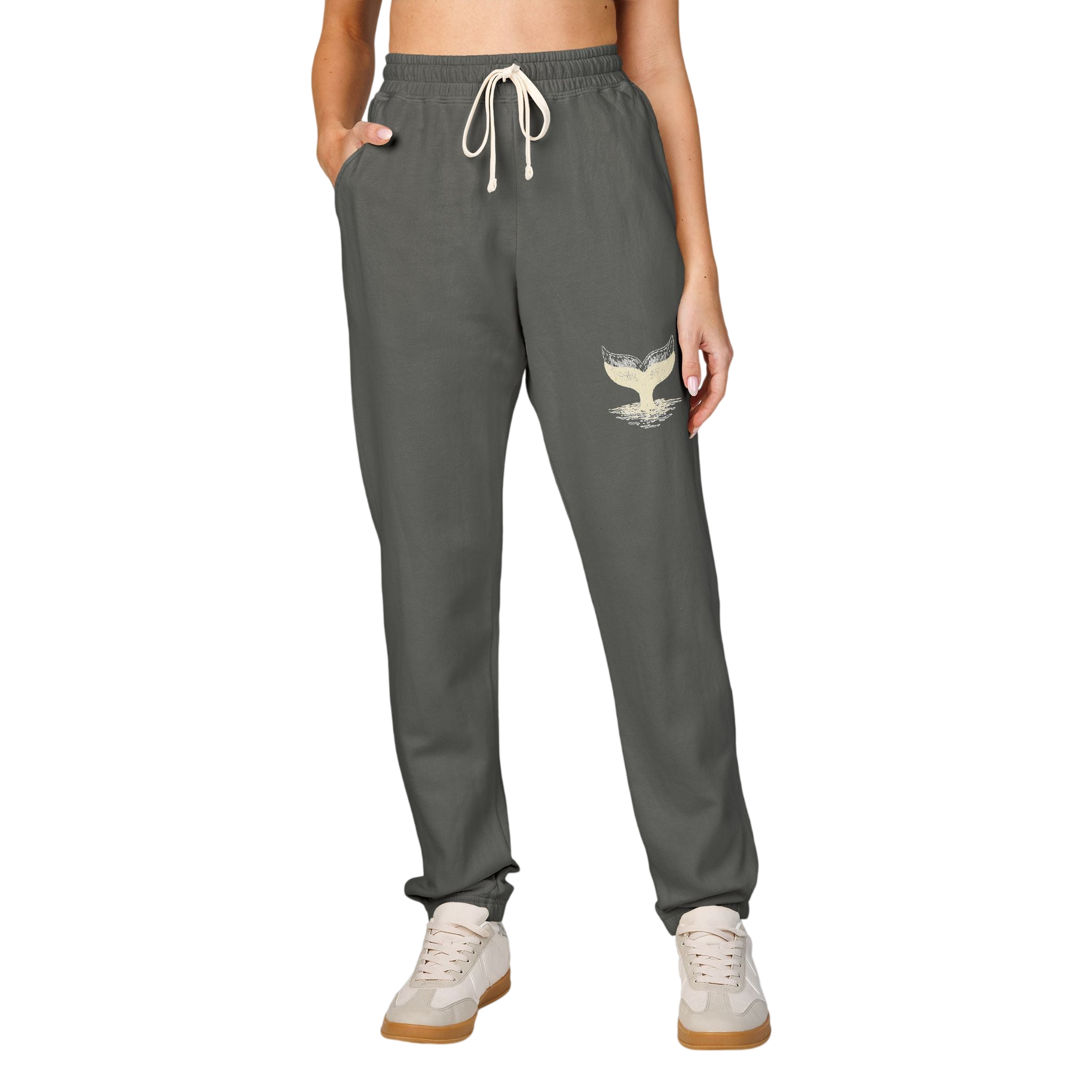 Embroidered Whale Tail Sweatpants — Garment-Dyed Fleece Joggers