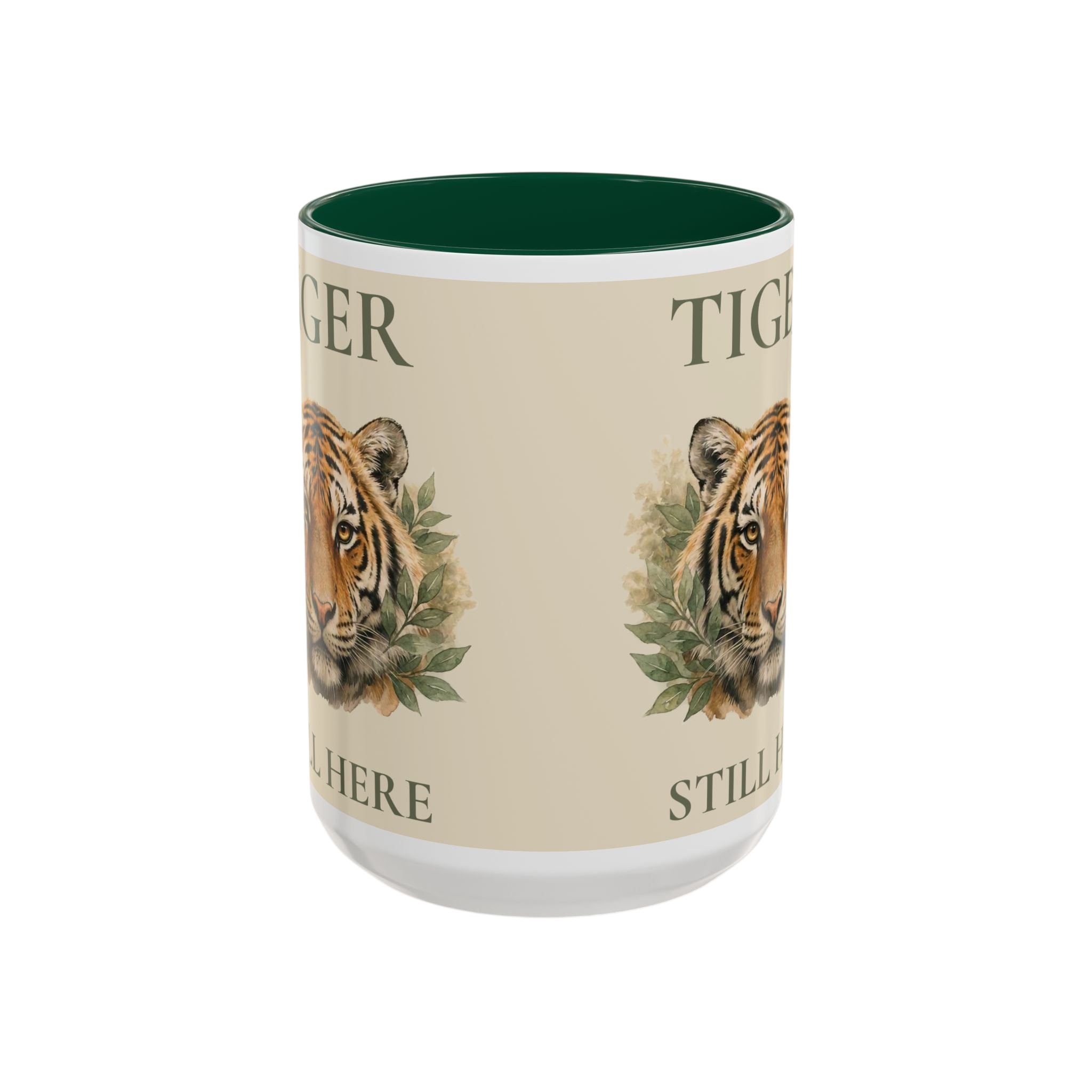 Tiger Still Here Mug — Two-Tone Accent Coffee Cup (11oz/15oz)